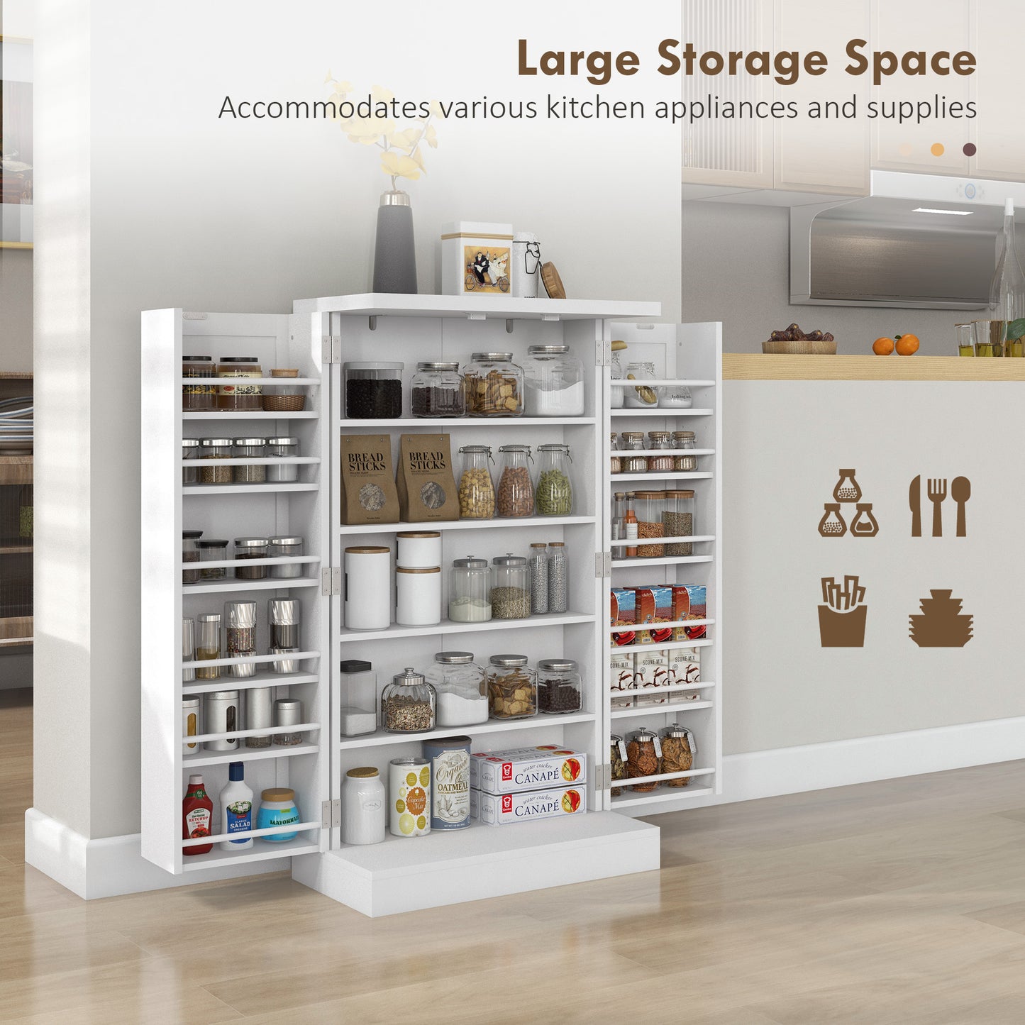 HOMCOM Freestanding Kitchen Pantry Storage Cabinet Kitchen Cabinet with 5-Tier Shelf 12 Spice Racks Adjustable Shelves White