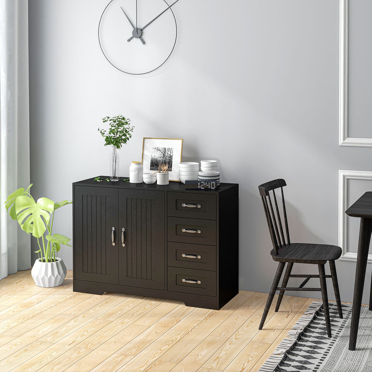 HOMCOM Modern Sideboard Buffet Cabinet with Drawers and Beadboard Door Cupboard Kitchen Storage Cabinet White