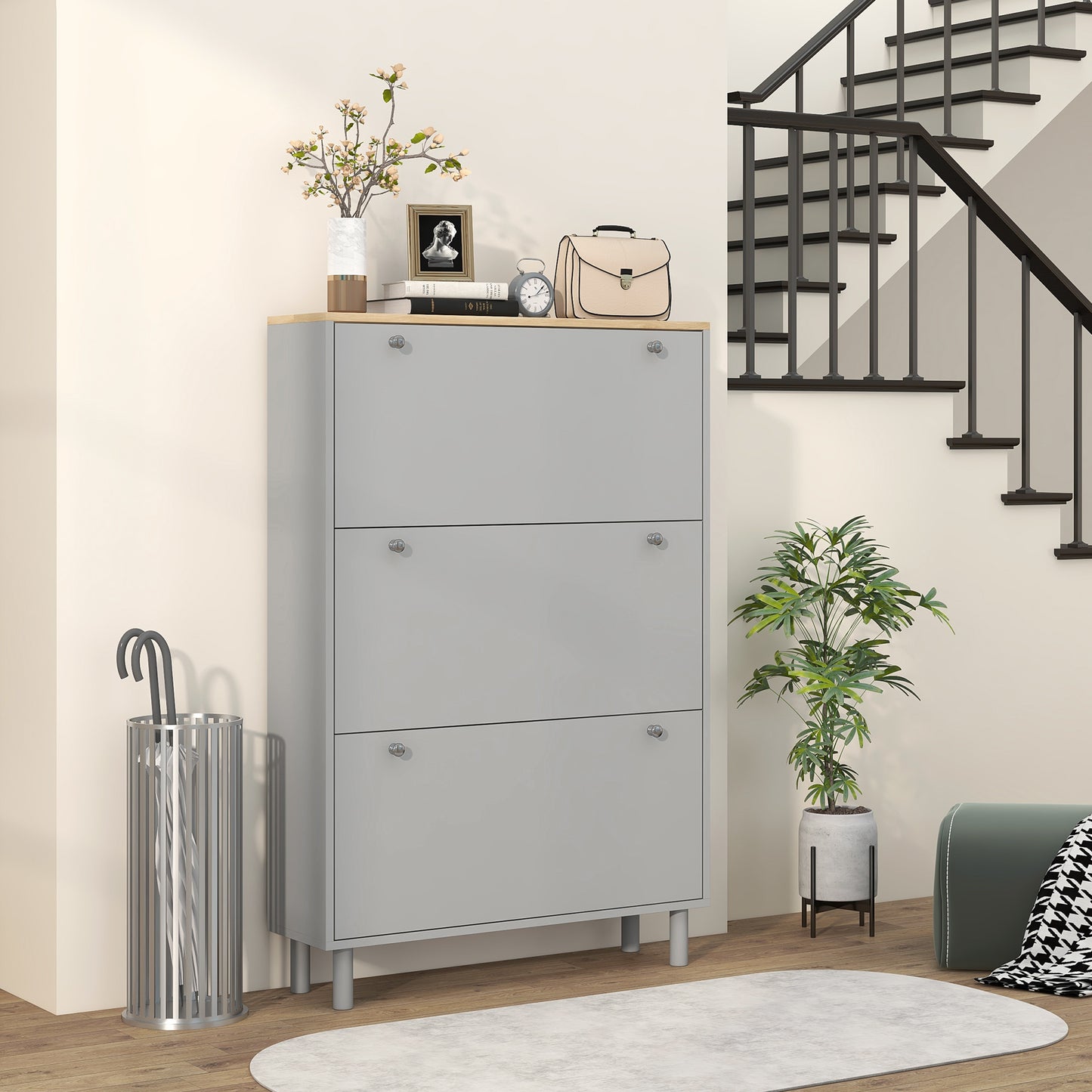 HOMCOM Shoe Storage with 3 Flip Drawers and Adjustable Shelves, Entryway Shoe Storage Cabinet for 24 Pairs of Shoes, Grey