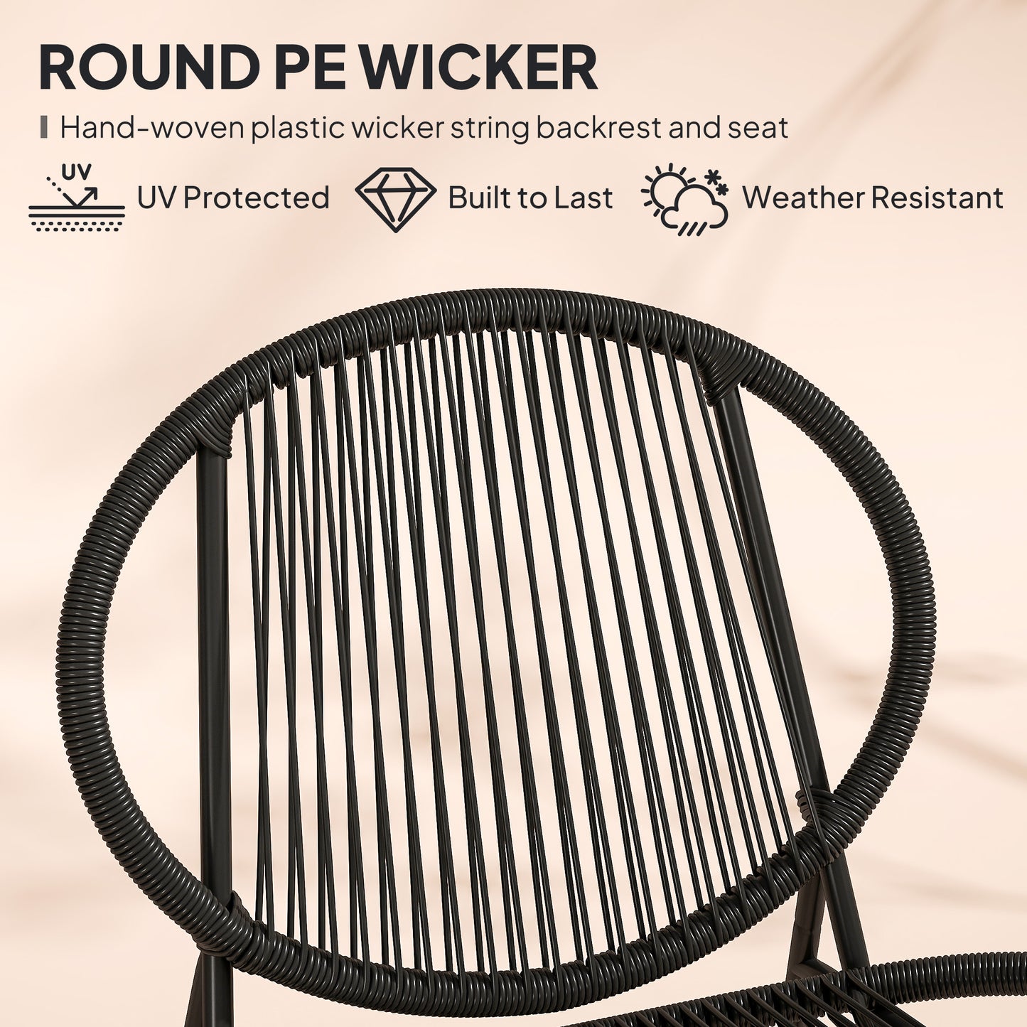 Outsunny Rattan Bistro Set, 3 Pieces Wicker Patio Furniture Set, Acapulco Chairs and Steel Table for Porch, Balcony, Black