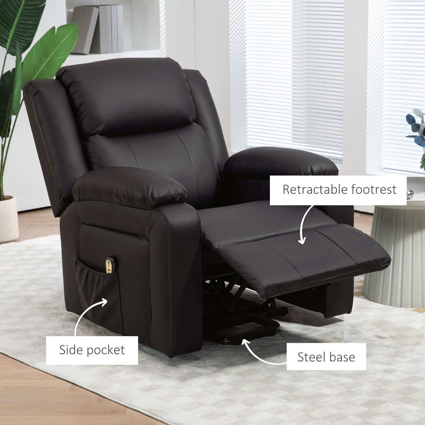 HOMCOM Lift Chair for Seniors, PU Leather Upholstered Electric Recliner Chair with Remote, Side Pockets, Quick Assembly, Grey