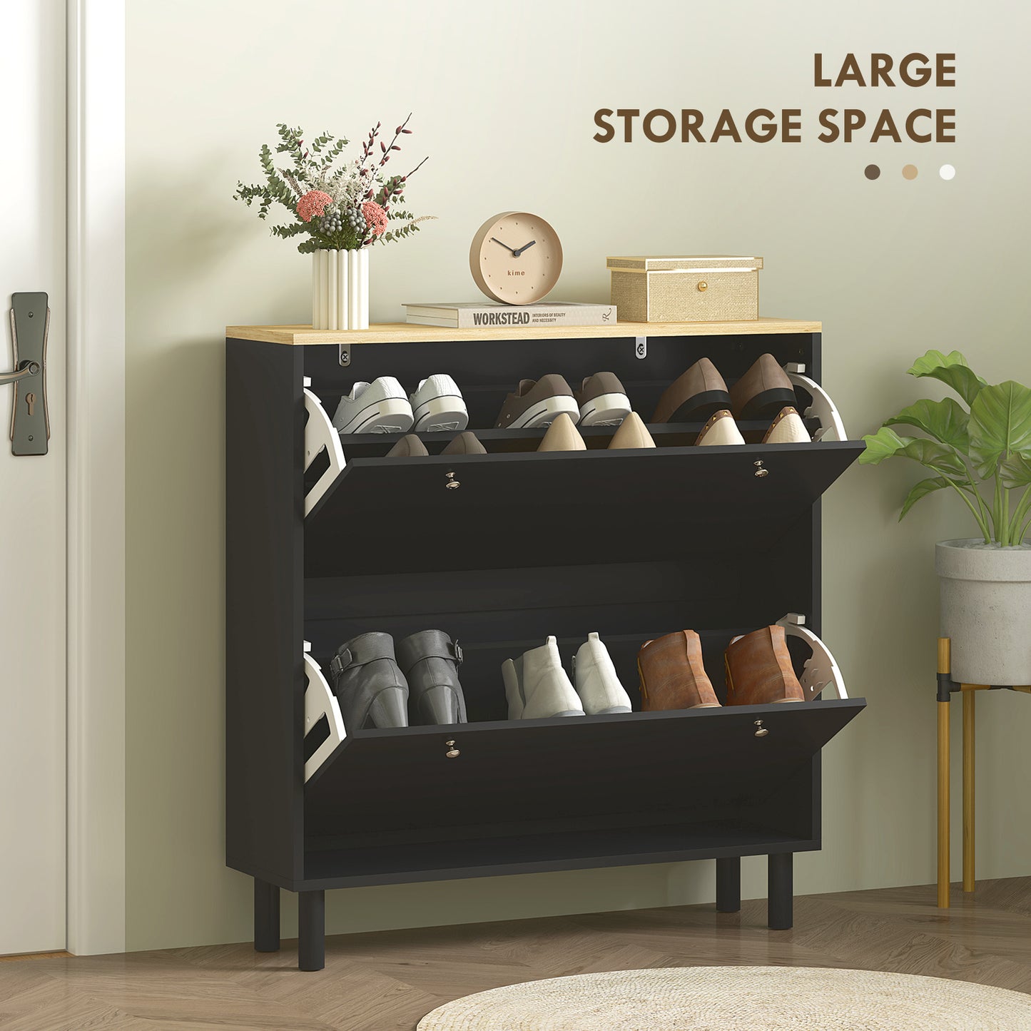 HOMCOM 2 Drawers Shoe Storage Cabinet with Adjustable Shelves for 16 Pairs of Shoes, White