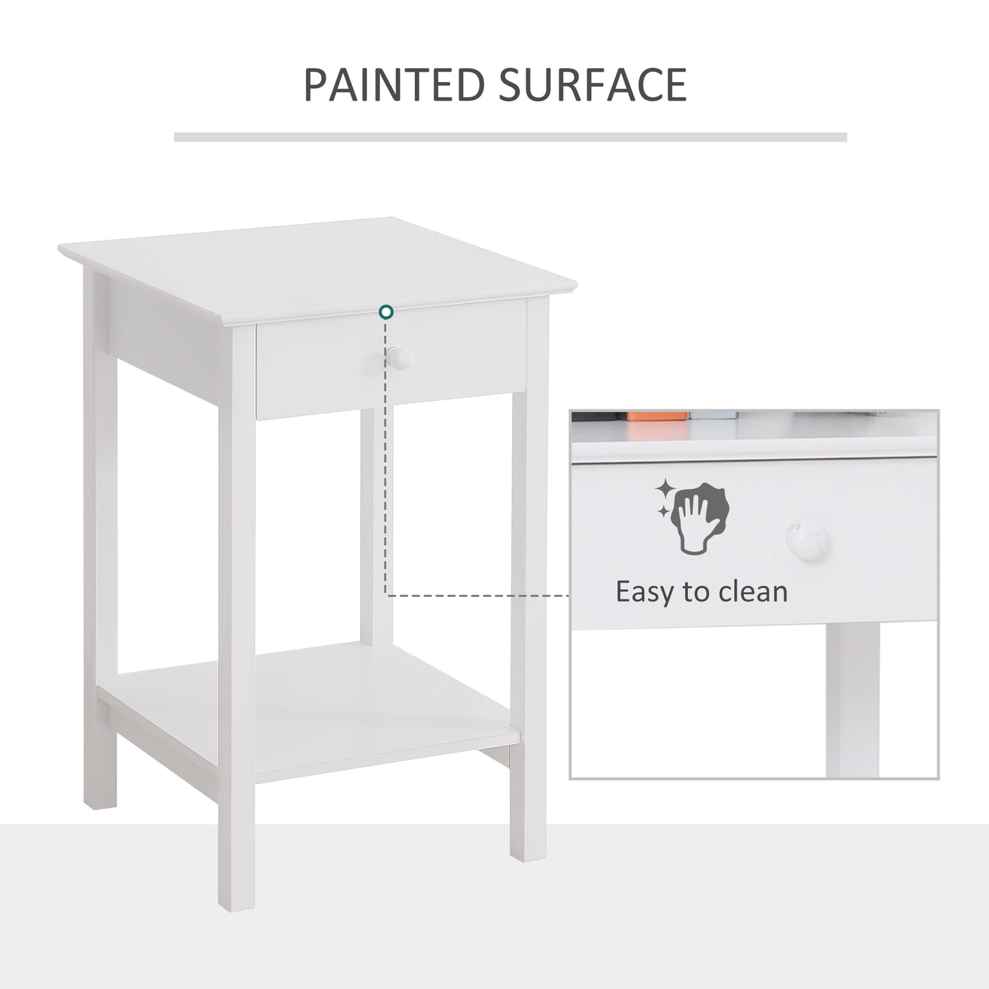 HOMCOM Multipurpose Bedside Table Night Stand W/ Drawer and Storage Shelf End Side Table Bedroom White