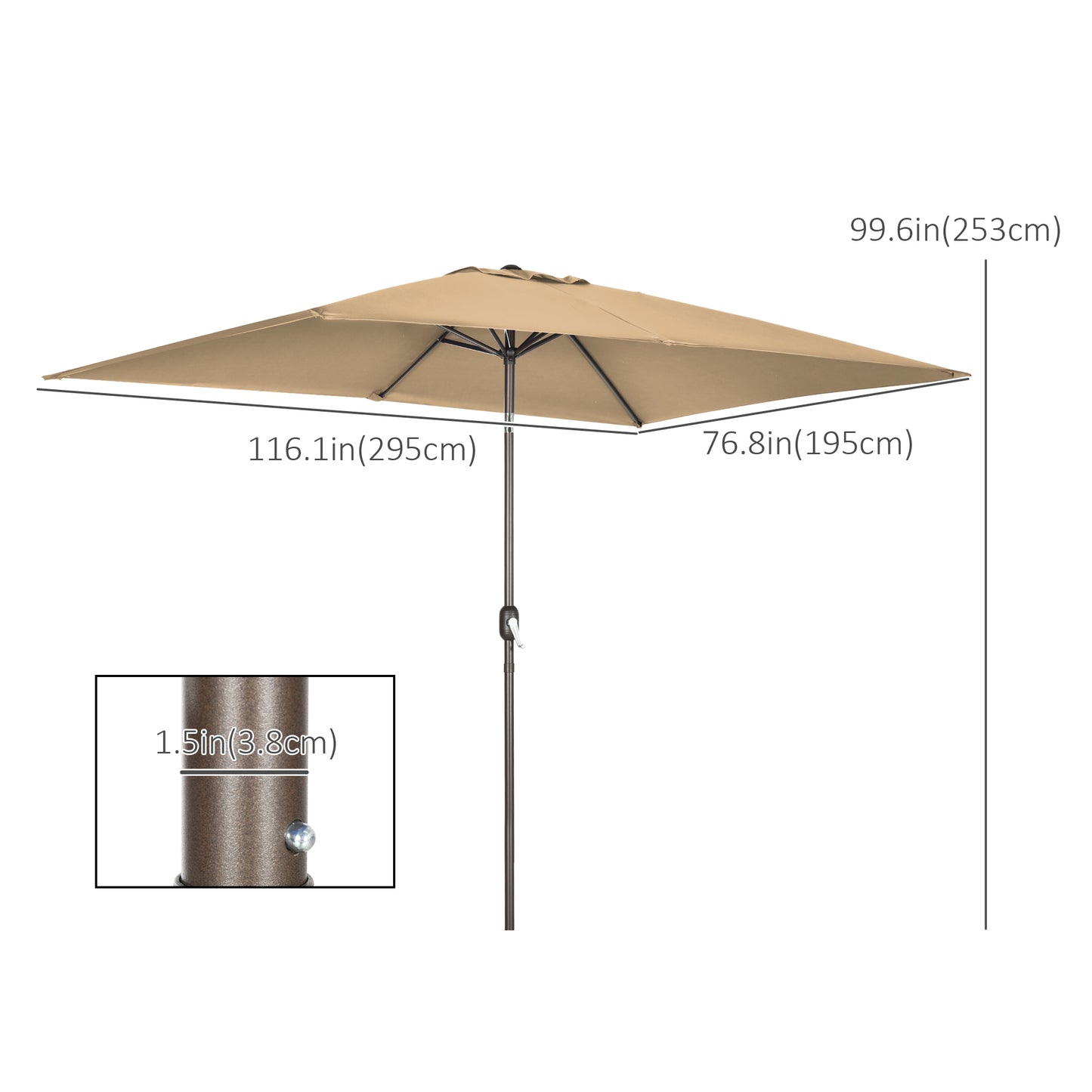 Outsunny 6.5x10ft Patio Umbrella, Rectangle Market Umbrella with Aluminum Frame and Crank Handle, Garden Parasol Outdoor Sunshade Canopy, Blue