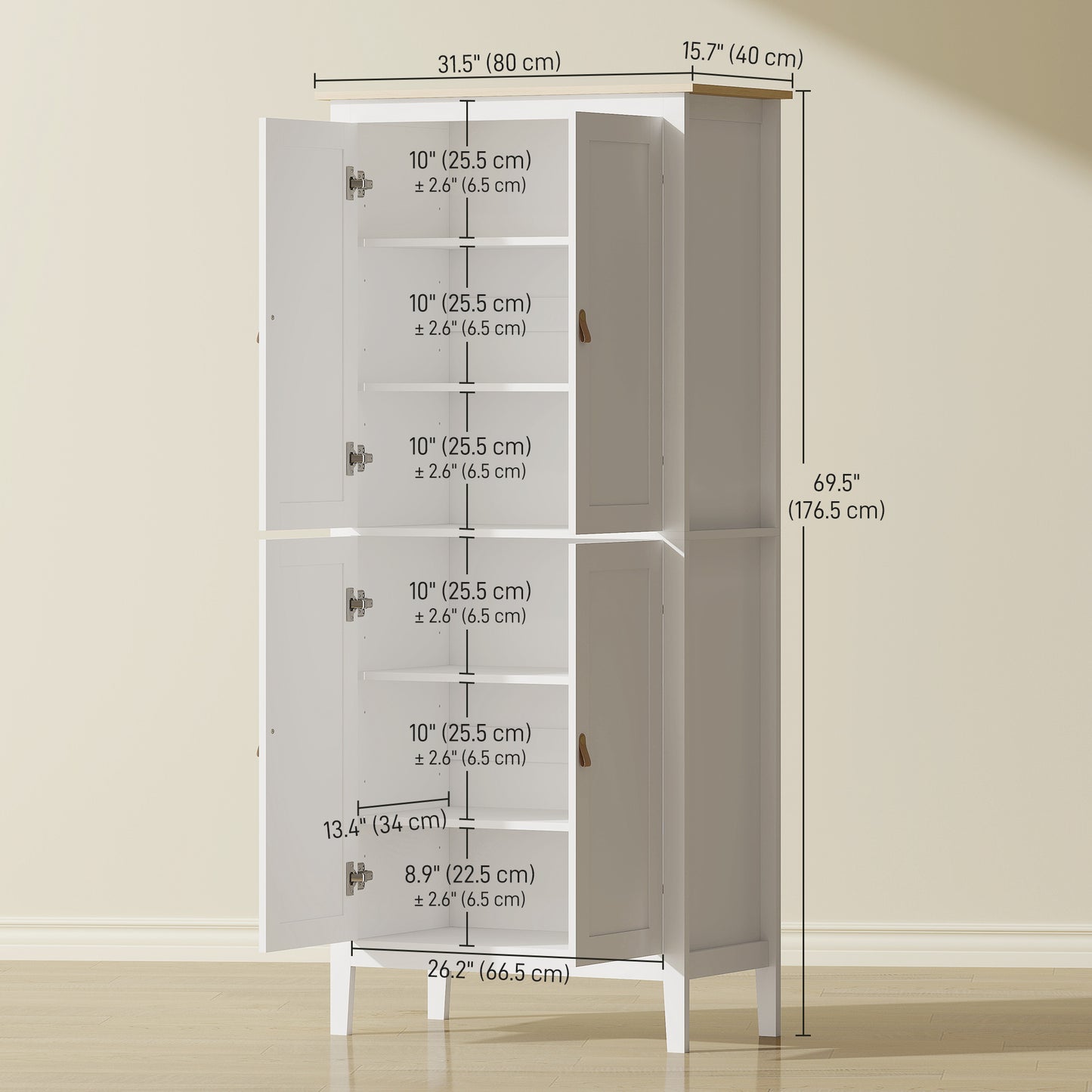 HOMCOM 69.5" Tall Kitchen Pantry Storage Cabinet with Motion Sensor LED Light, Modern Kitchen Pantry Cabinet, Green
