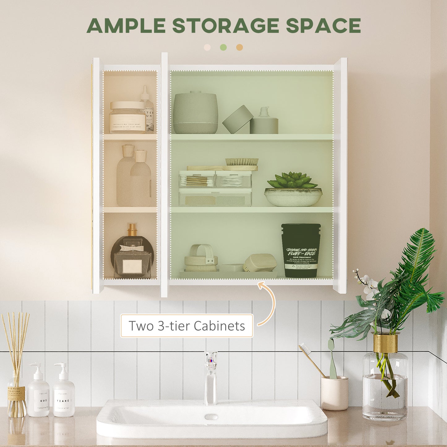 kleankin Wall Mounted Medicine Cabinet with Mirror Wall Mirror Cabinet with 3 Doors and Adjustable Storage Shelves Gray