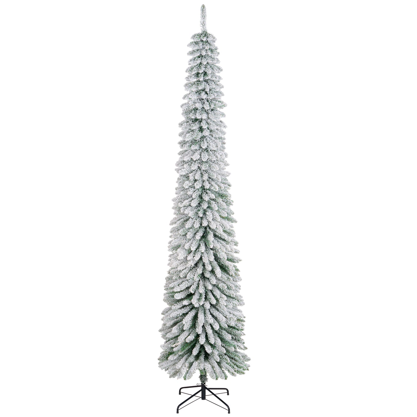 HOMCOM 6 Ft Snow-Flocked Artificial Christmas Tree, Slim Pencil Xmas Tree with Realistic Branches, Metal Base, Green