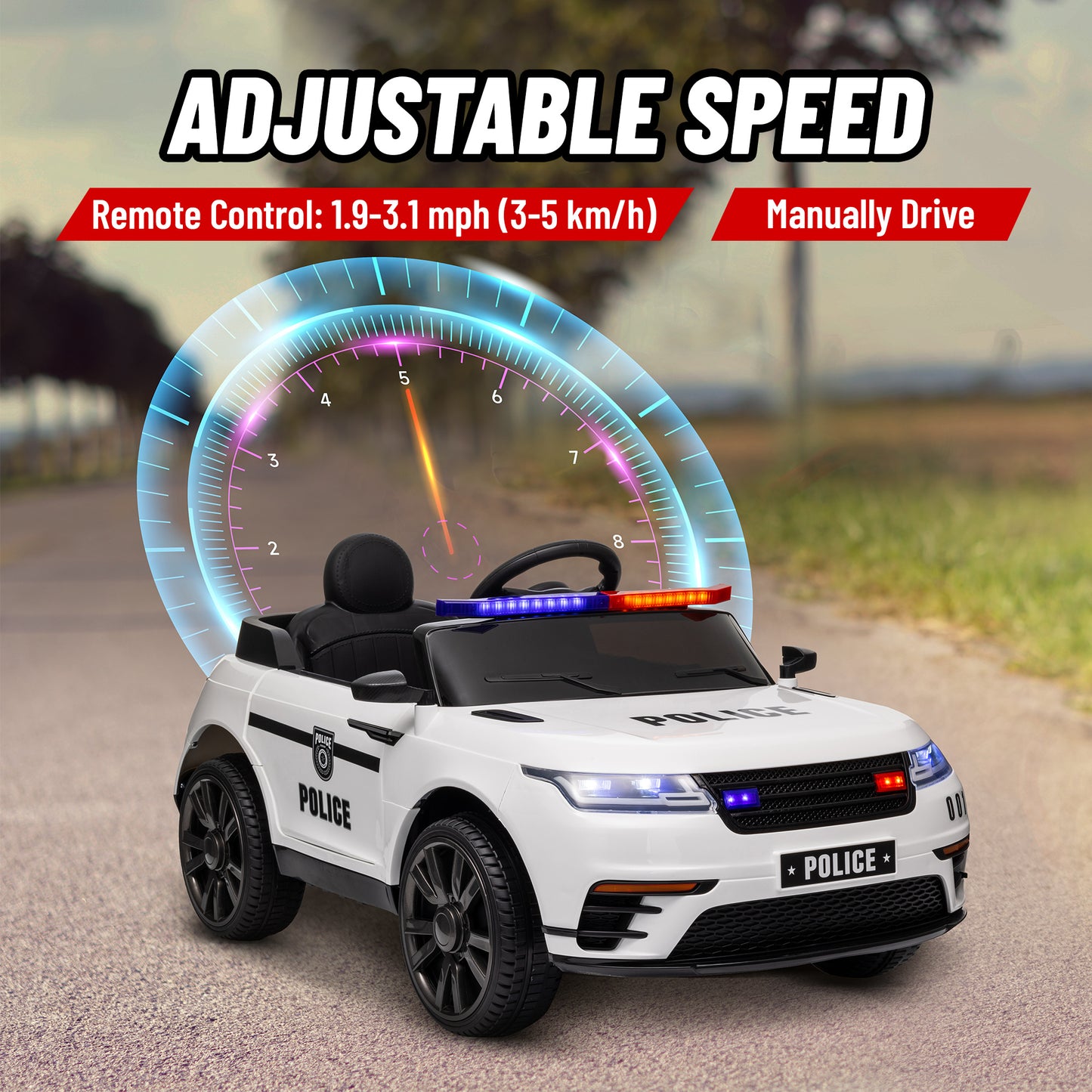Qaba 12V Kids Electric Police Car w/ Remote Control, Spring Suspension, Transport Wheel, Siren, Music, Light, Horn, Black