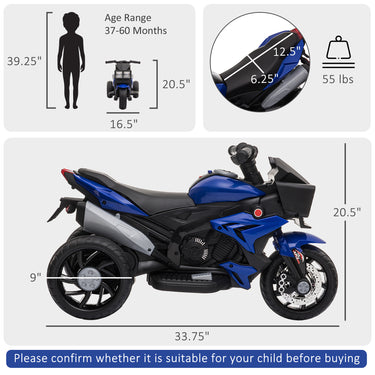 Aosom Kids Electric Pedal Motorcycle Ride-On Toy 6V Battery Powered w/ Music Horn Headlights Motorbike for Girls Boy Blue