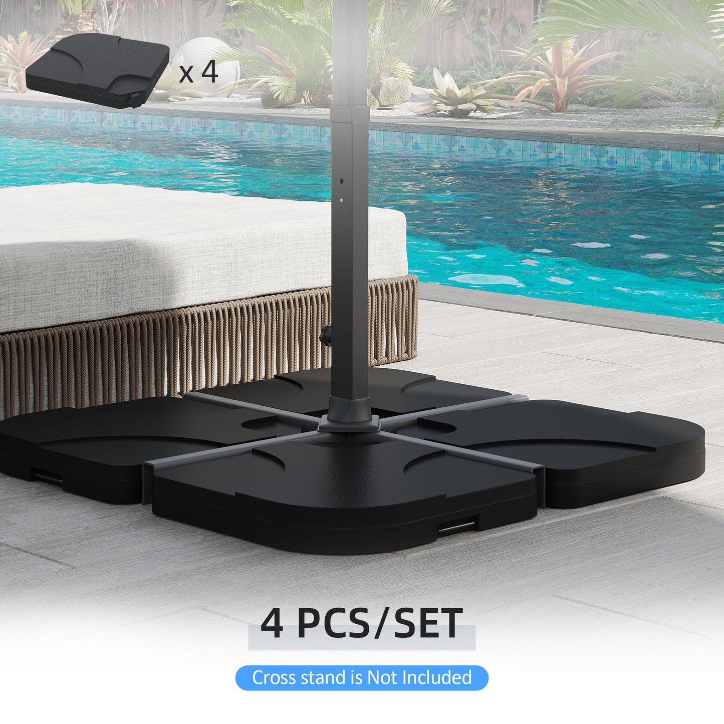Outsunny 4 Pieces Umbrella Base Parasol Stand for Cantilever Umbrella Fill w/ Sand or Water Black