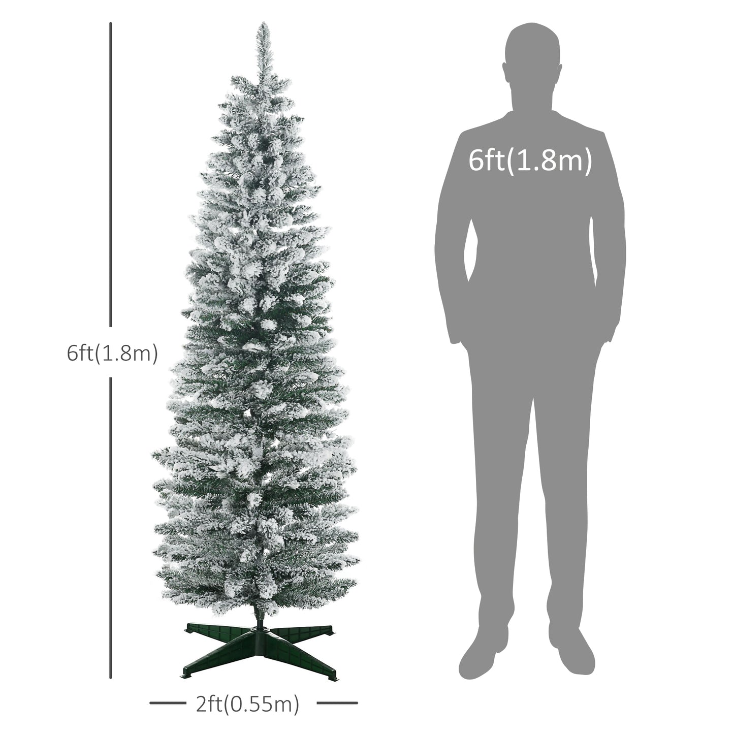 HOMCOM 6ft Flocked Christmas Tree, Pencil Artificial Christmas Tree with Realistic Branches, Pink