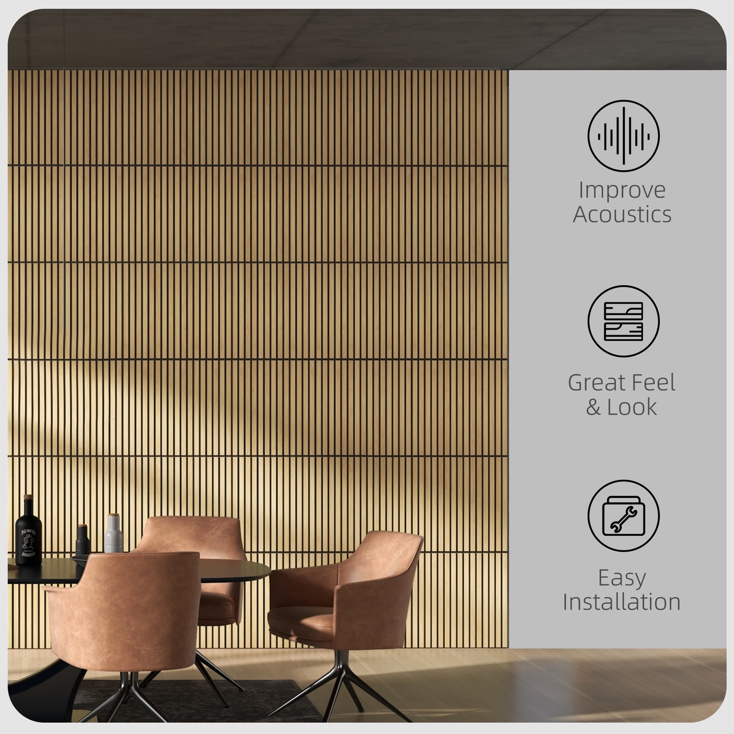 HOMCOM 24"x24" Wood Panels for Wall, 4 Pack Acoustic Panels, Sound Absorbing Slat Wall For Interior Wall Decor, Home, Grey