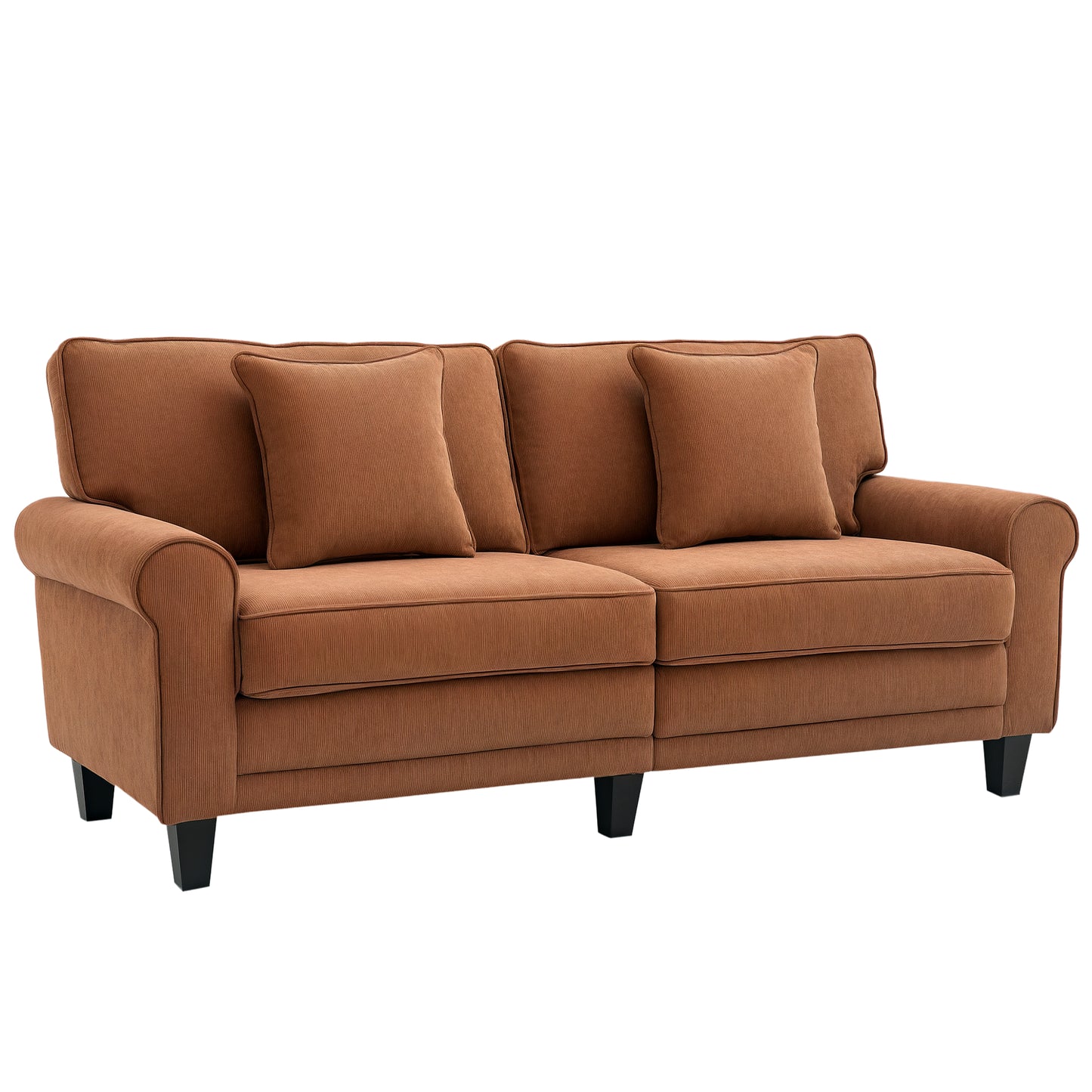 HOMCOM Modern 3 Seater Sofa, Corduroy Fabric 3 Seater Couch with Pine Wood Legs and Rolled Armrests for Living Room, Light Grey