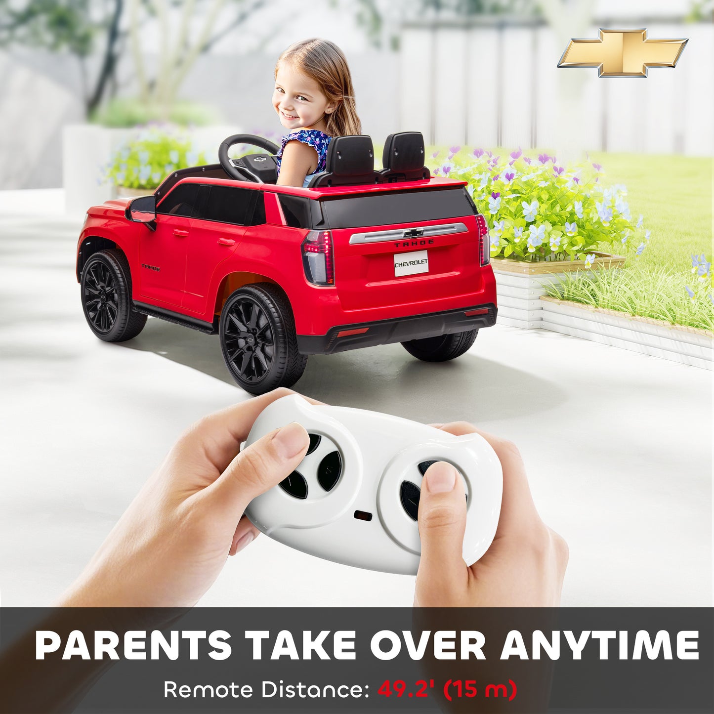 Aosom Licensed Chevrolet Tahoe Kids Ride on Car, 12V 7AH Toddler Electric Car with Parent Remote Control, 3 Speeds, Spring Suspension, LED Light, Horn, Music, Black