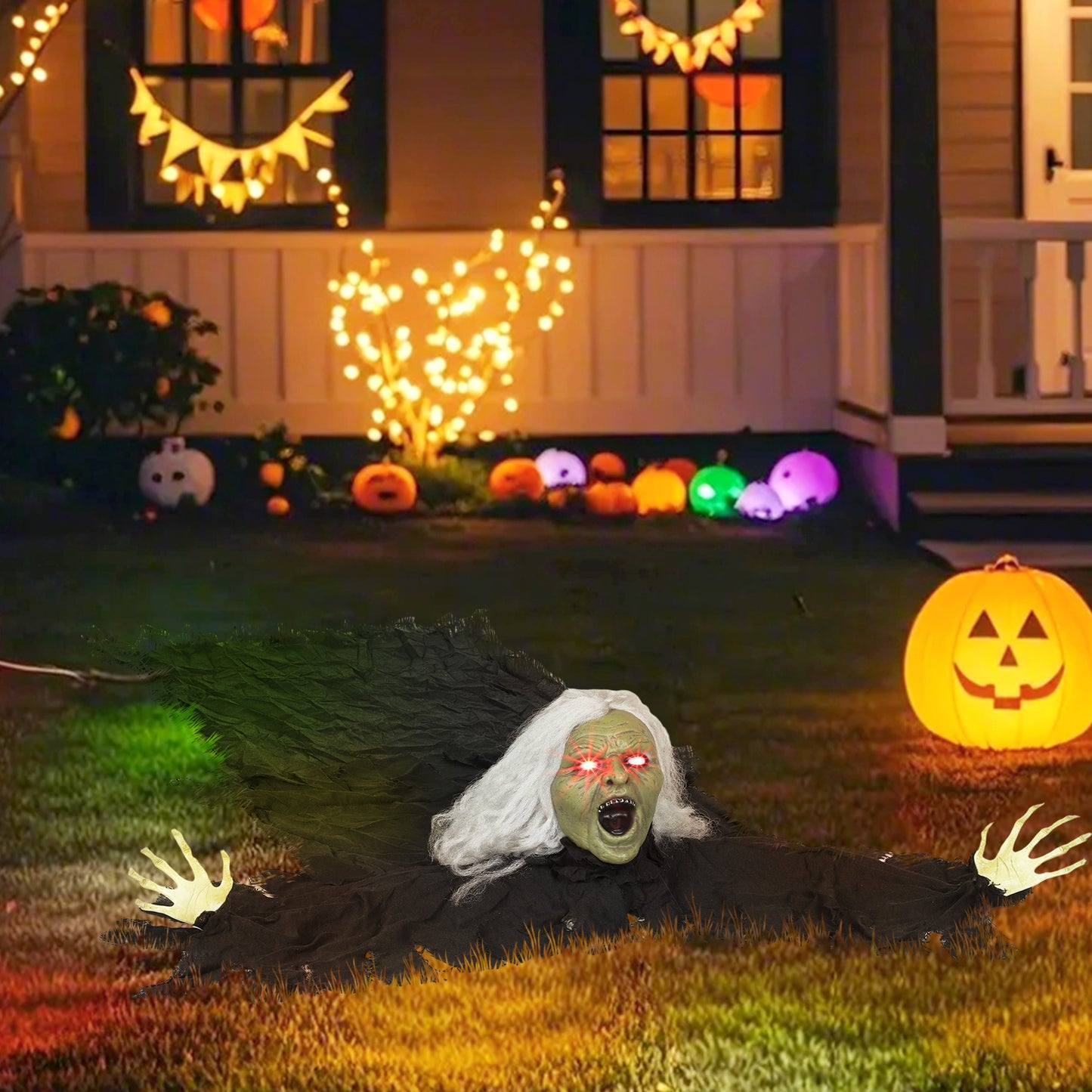 Outsunny 72" Life Size Halloween Animated Crawling Zombie with Glowing LED Eyes, Battery Operated, Indoor Outdoor Party Props