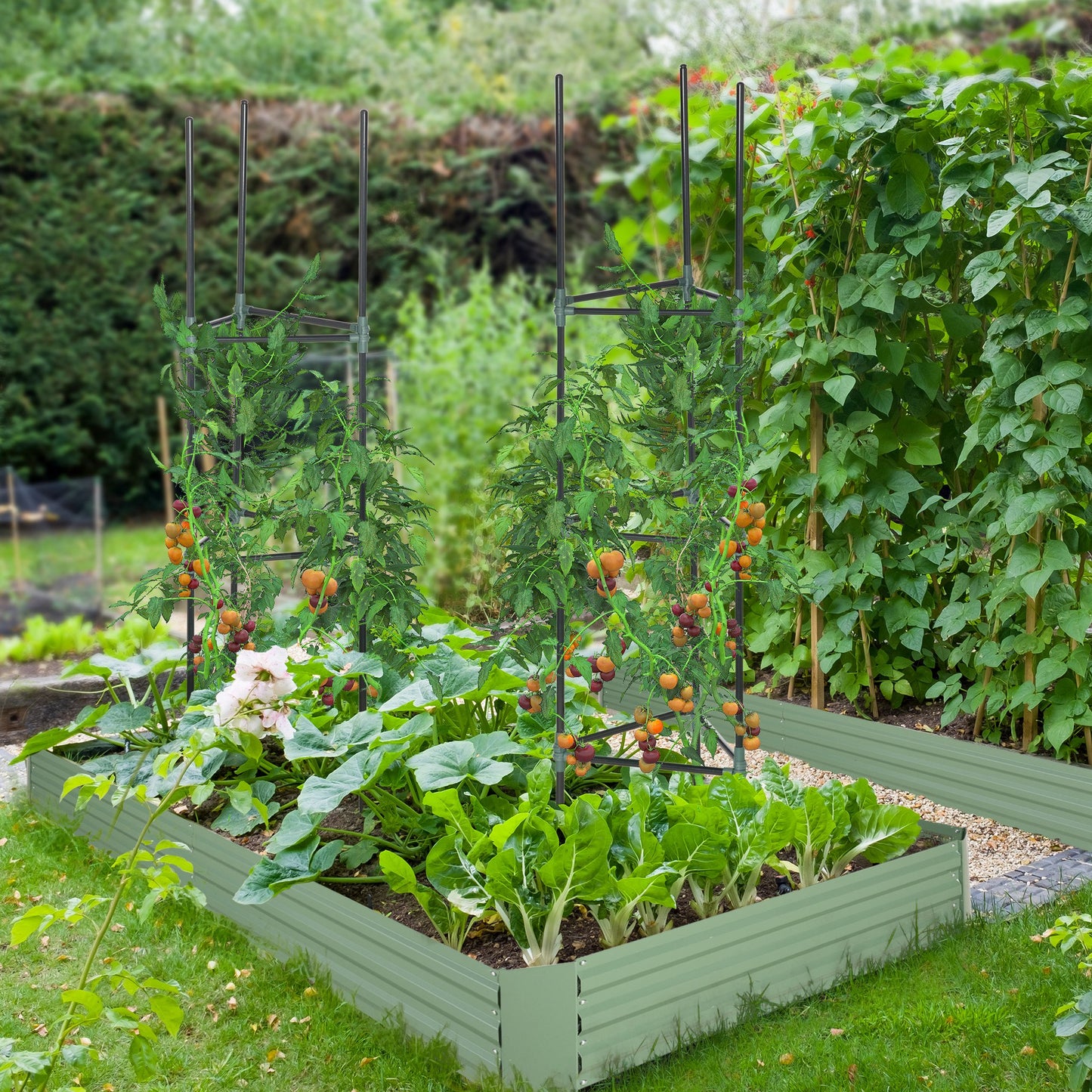 Outsunny 6' x 3' x 1' Raised Garden Bed with 2 Trellis Tomato Cages, Steel Frame Elevated Planter Box, Black