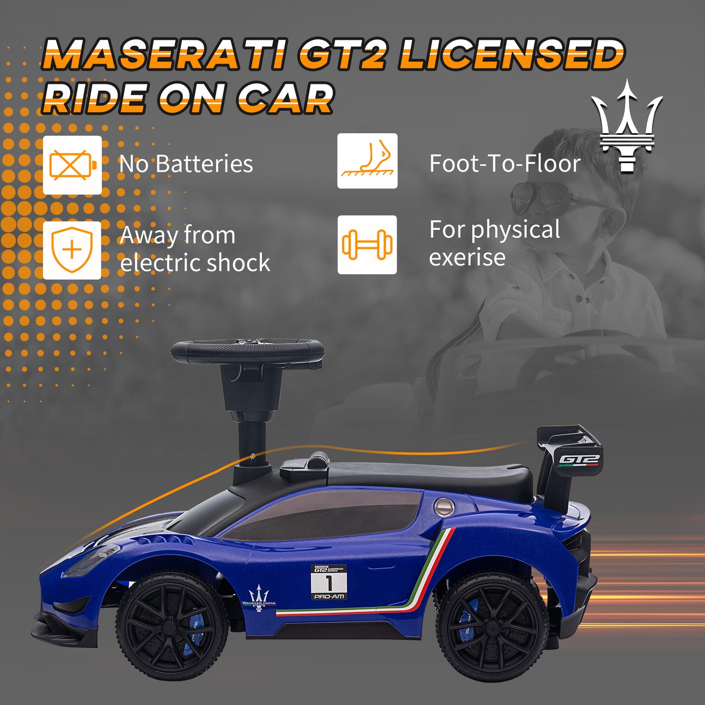 Qaba Licensed Maserati GT2 Baby Sliding Car with Storage, Music, Horn, Foot to Floor Toddler Car for 18-60 Months, Pink