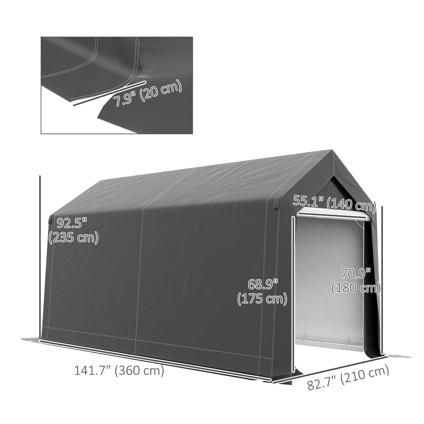 Outsunny 8' x 6' Carport with Sidewalls and Roll-up Door, Outdoor Storage Shelter for Motorcycle and Car, Grey