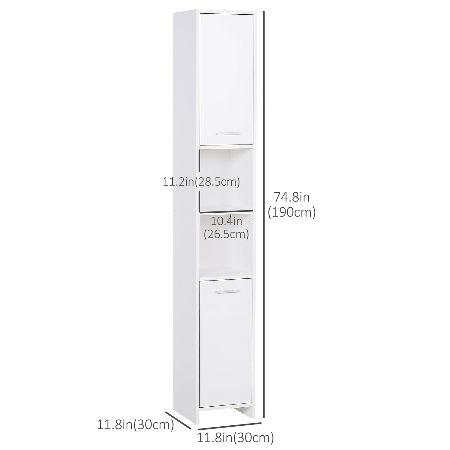 HOMCOM Tall Bathroom Vanities, Narrow Bathroom Cabinets with 2 Doors, Open Compartment and Adjustable Shelves, White