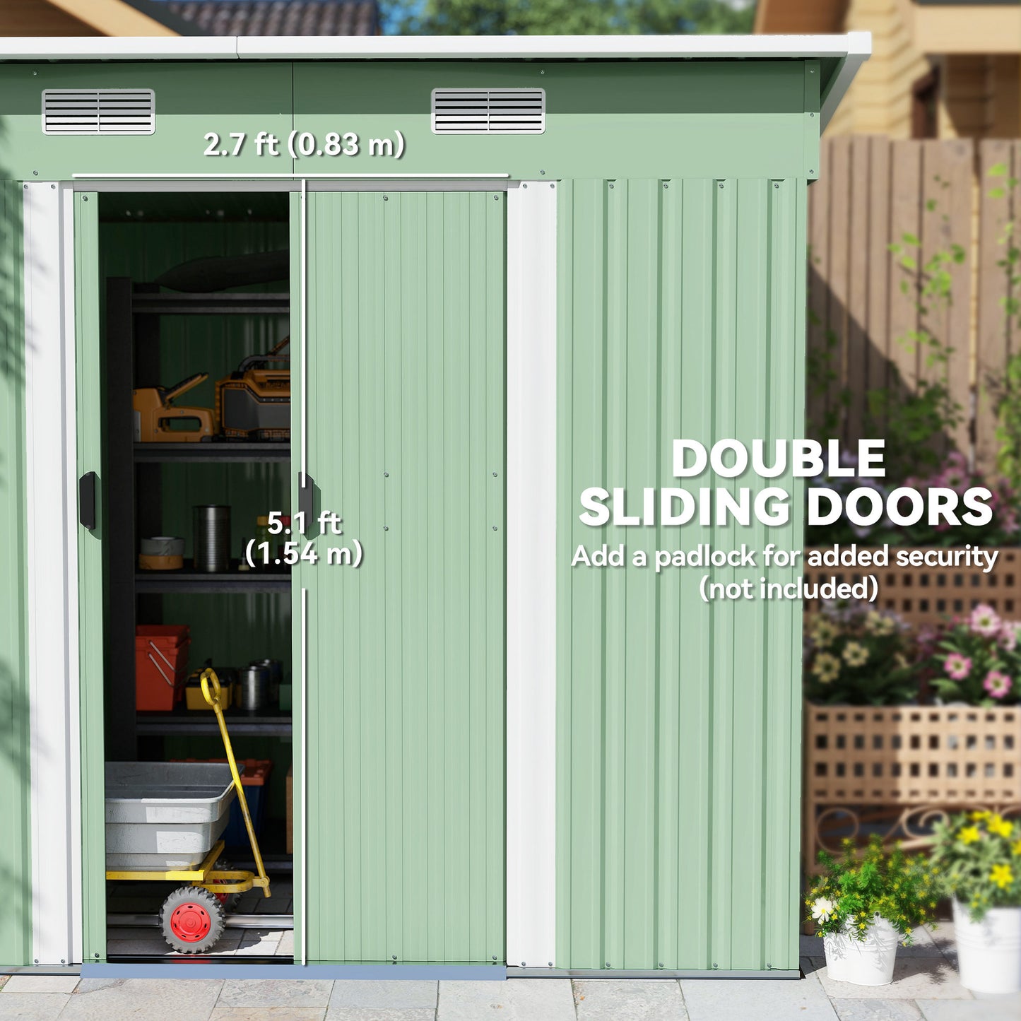 Outsunny 7'x 4' Metal Patio Storage Shed Garden Lockable Shed Tool Utility Storage Unit, Light Green
