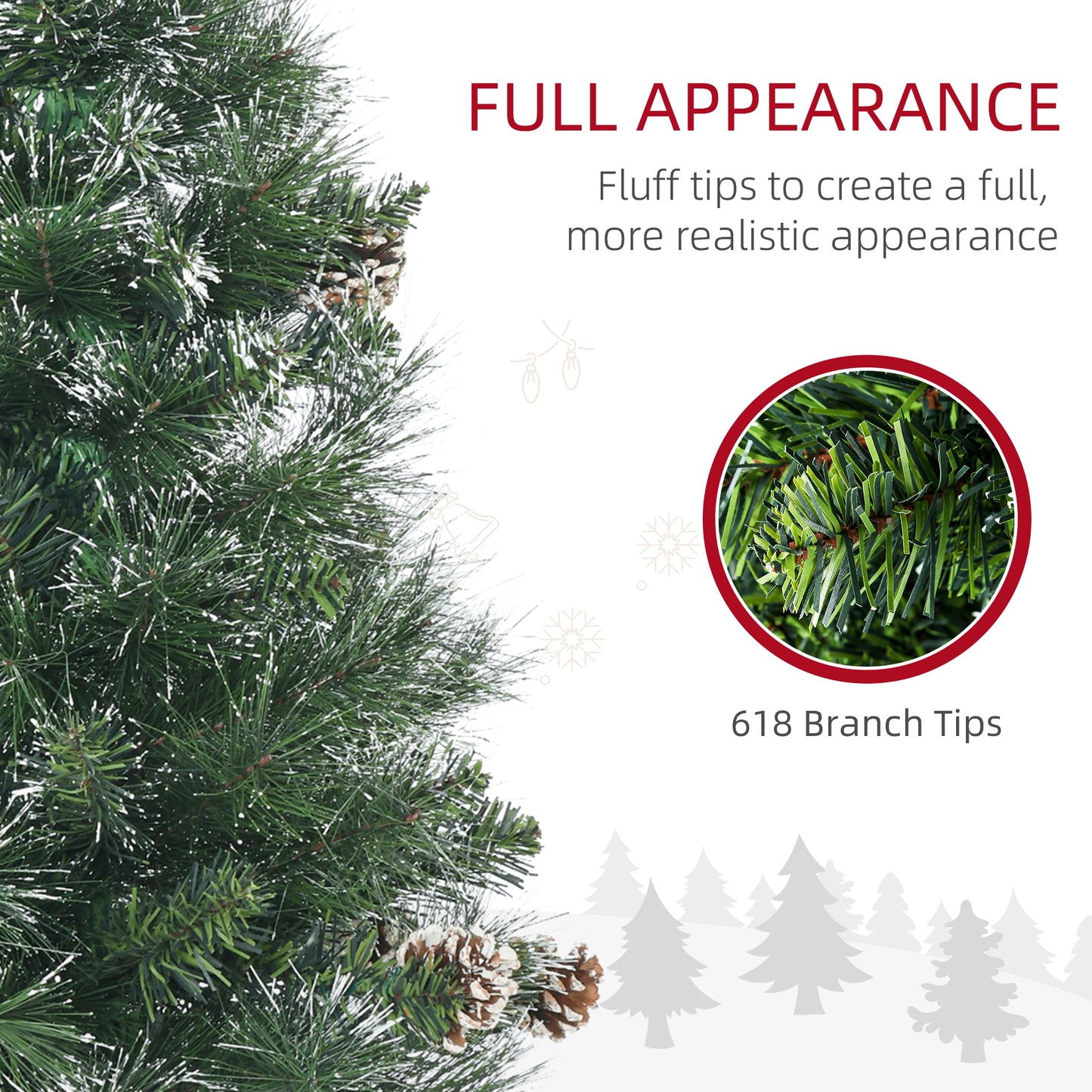 HOMCOM 6' Artificial Pencil Christmas Tree with Snow Frosted Branches, Auto Open, Steel Base