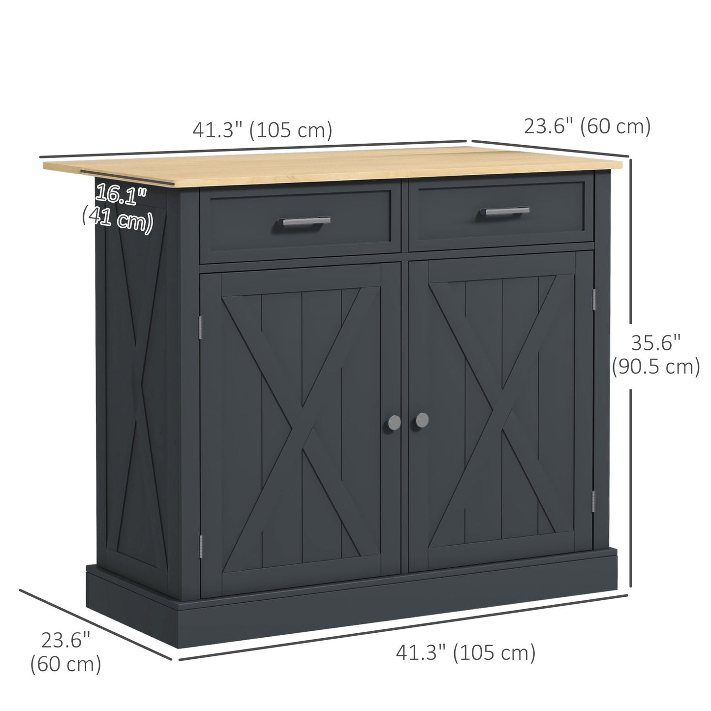 HOMCOM Rolling Kitchen Island with Drop Leaf Wood Breakfast Bar, Farmhouse Kitchen Cart with 2 Drawers, Adjustable Shelves for Dining Room (White)