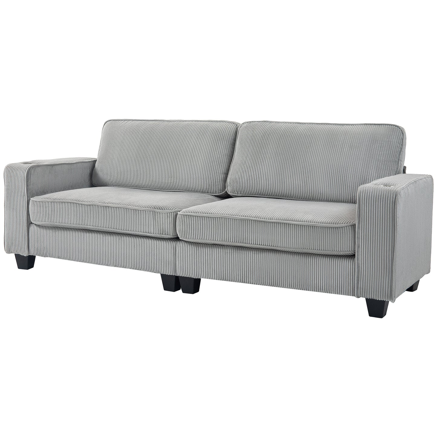 HOMCOM Three Seater Sofa, Fabric 3 Seater Couch with Spring Cushion and Cup Holders for Living Room, Bedroom, Cream White