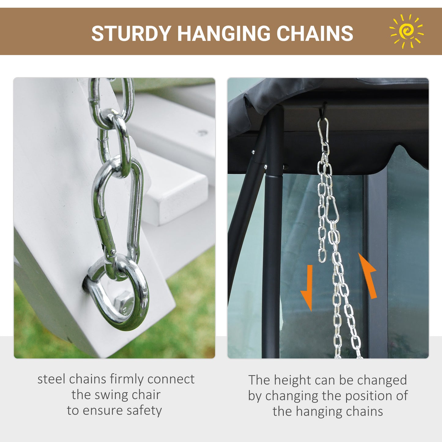 Outsunny 2 to 3 Seater Porch Swing Wood Patio Swing Chair Swing Bench with Foldable Table, Cup Holders, Steel Chains, White