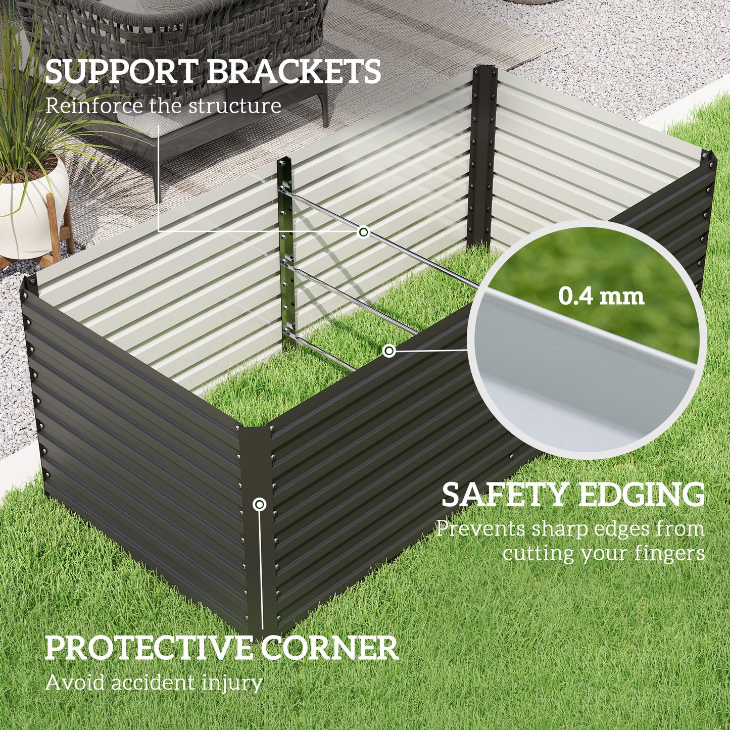 Outsunny 5' x 3' x 2' Raised Garden Bed, Galvanized Planter Box for Growing Flowers, Herbs and Vegetables, Dark Grey