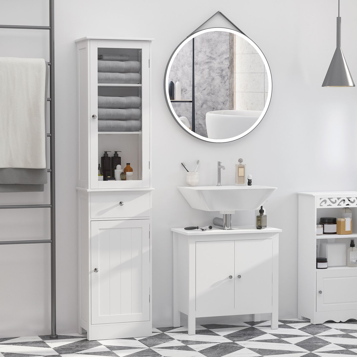 kleankin Tall Bathroom Cabinet, Bathroom Storage Cabinet with Drawers, 2 Doors and Adjustable Shelves, White