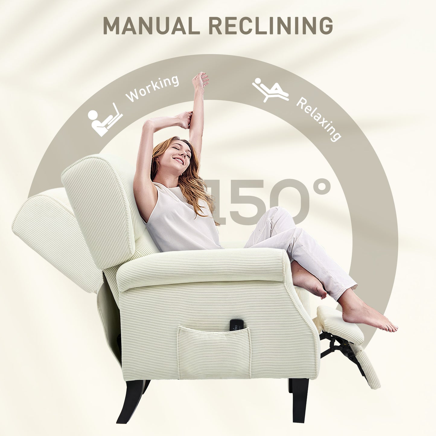 HOMCOM Push Back Recliner Chair, Vibration Massage Recliner for Living Room with Extendable Footrest, Remote, Pocket, Cream