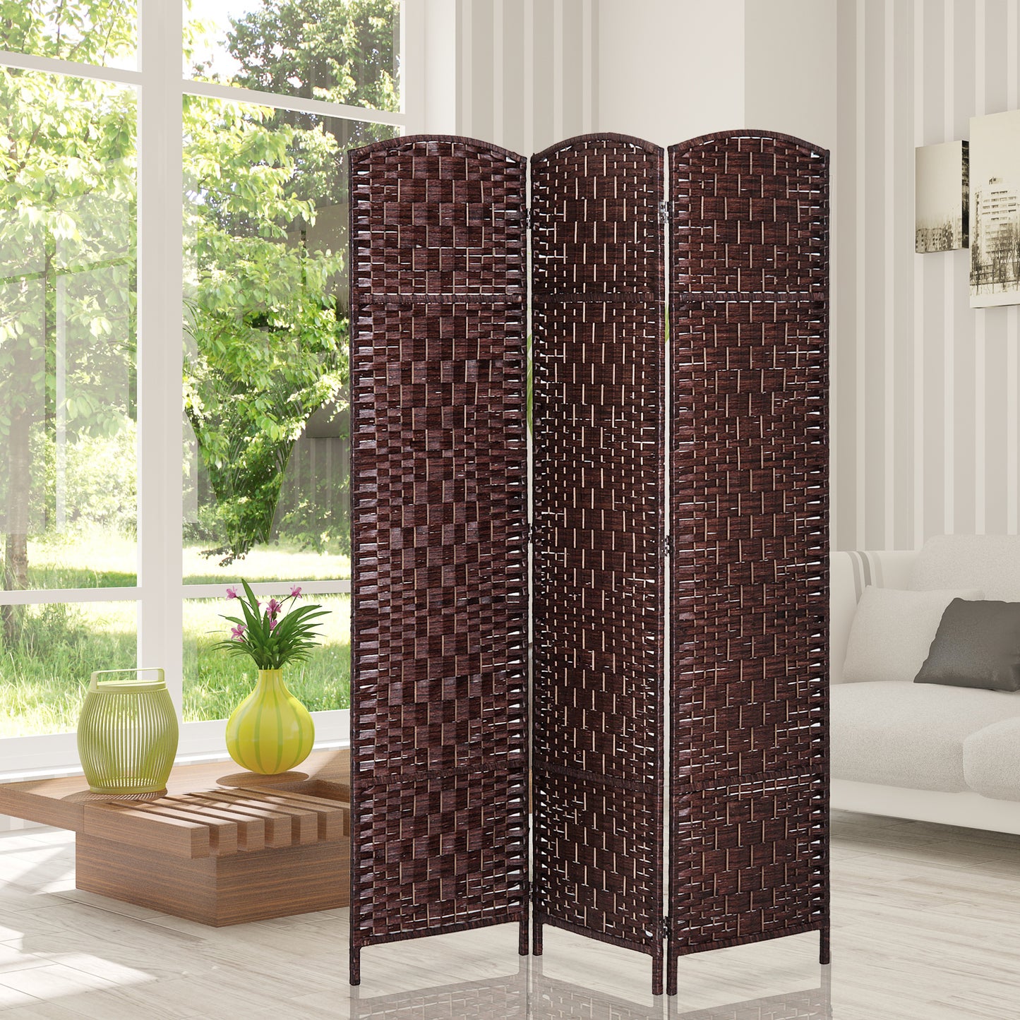HOMCOM 6ft Folding Room Divider, 3 Panel Wall Partition with Wooden Frame for Bedroom, Home Office, Black