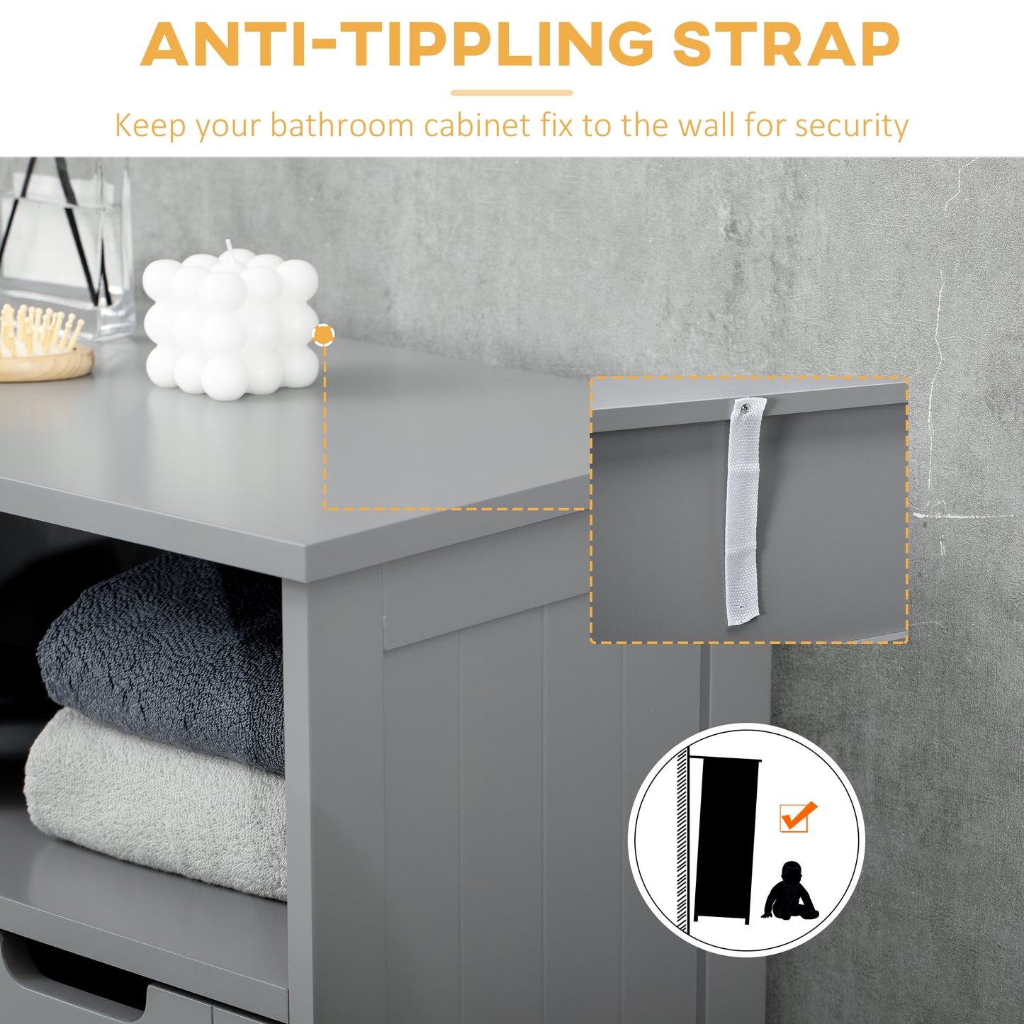 kleankin Freestanding Bathroom Cabinet with Adjustable Shelf and Drawers, Small Cabinet for Bathroom, Living Room, White