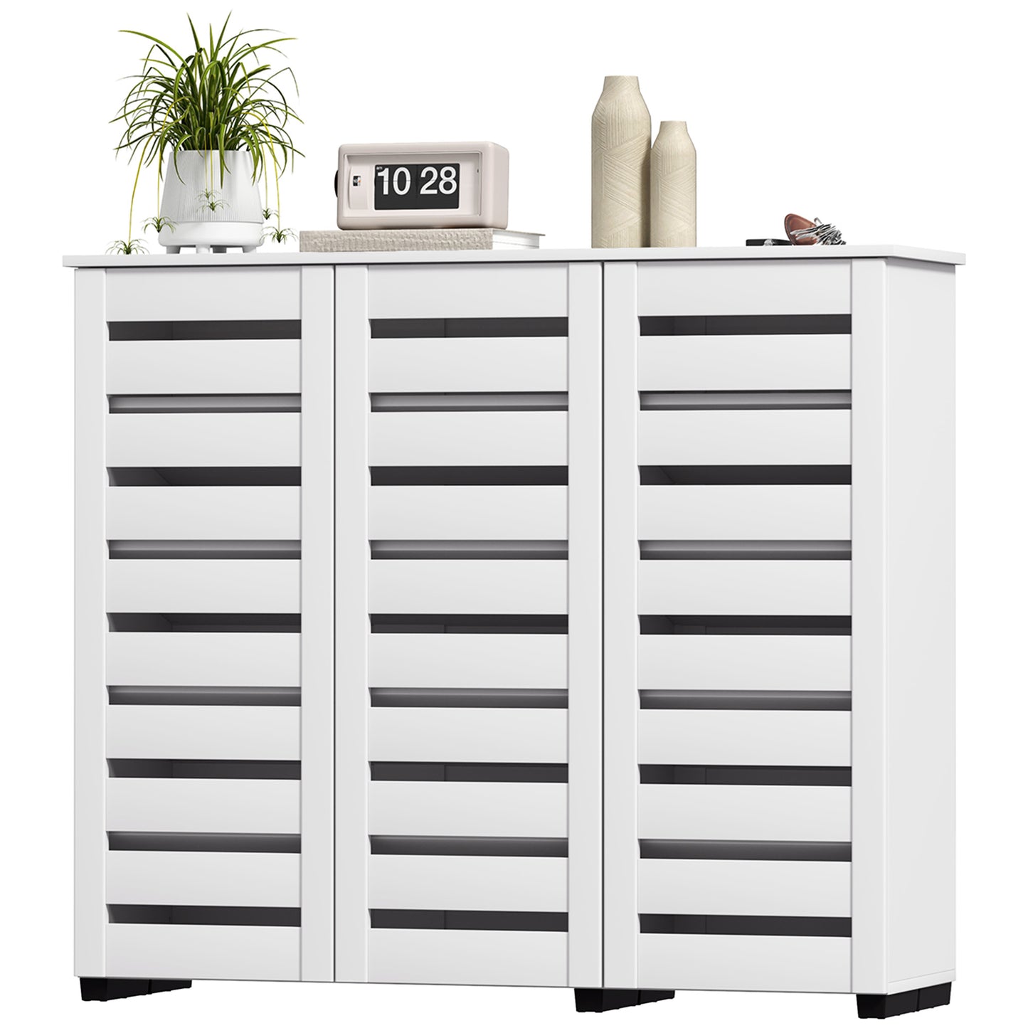 HOMCOM Narrow Shoe Cabinet with Slatted Doors, Adjustable Shelves for 20 Pairs of Shoes, Shoe Cabinet for Entryway, Dark Brown