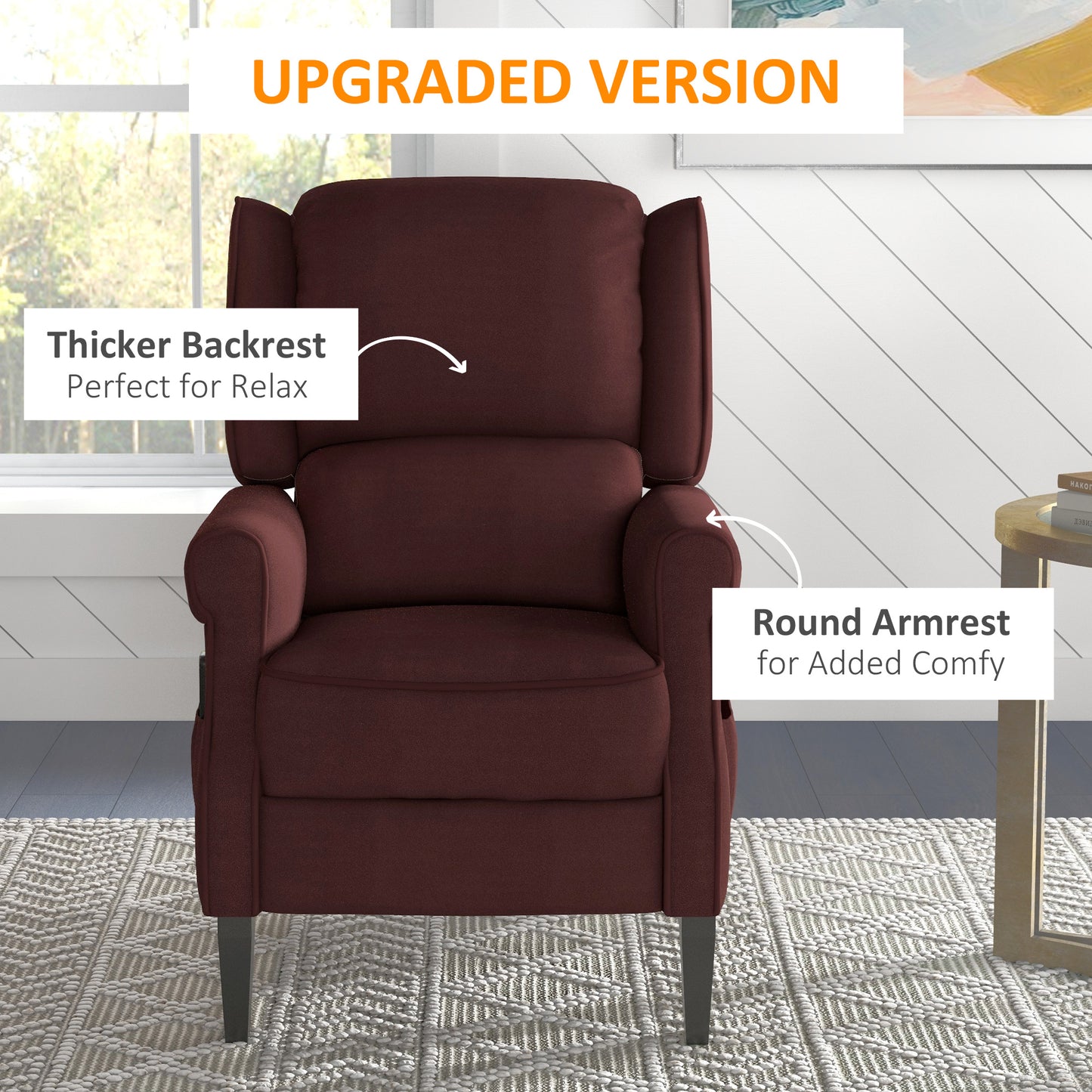 HOMCOM Massage Recliner Chair for Living Room, Push Back Recliner Sofa, Suede Wingback Reclining Chair with Extendable Footrest, Wood Legs, Remote Control, Side Pockets, Black