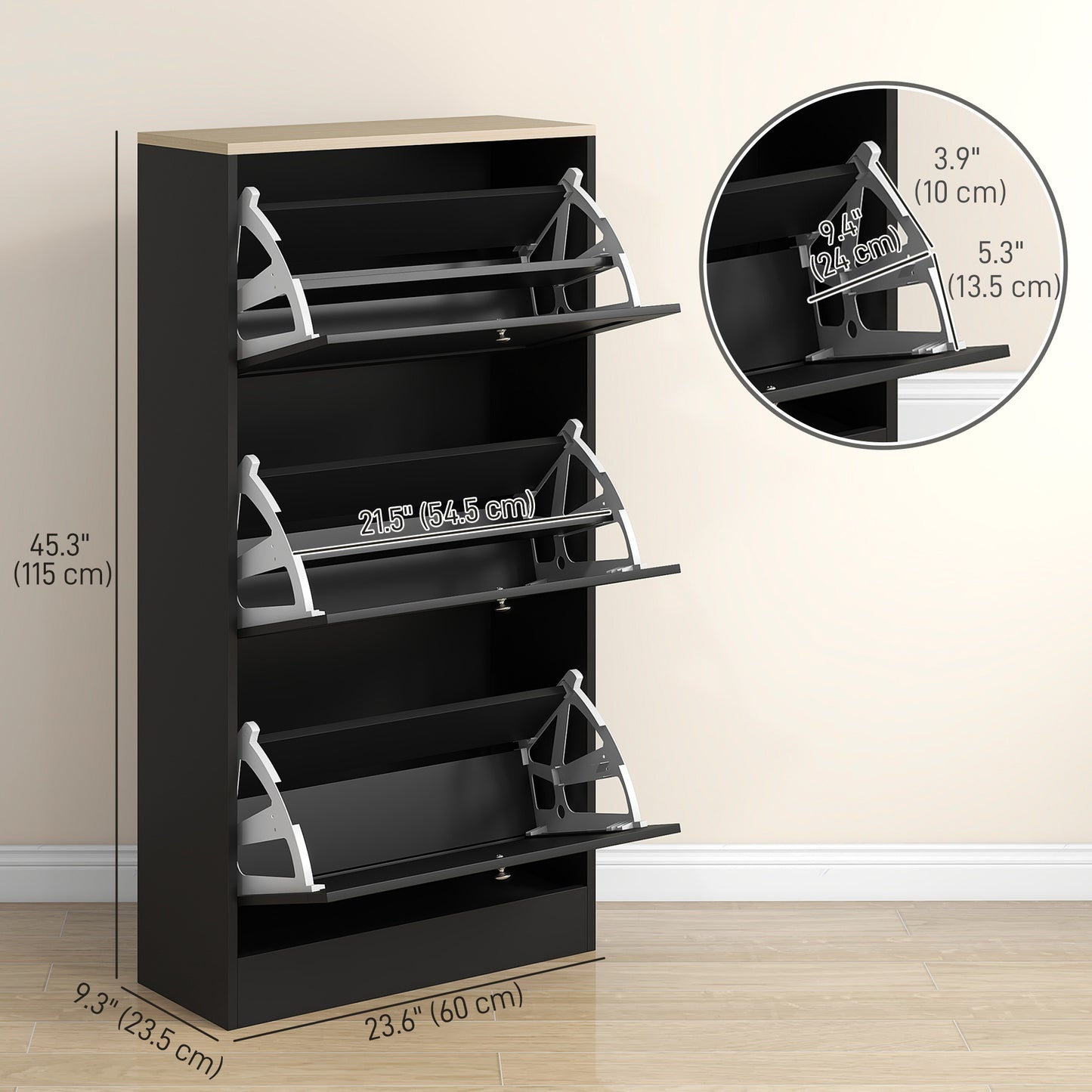 HOMCOM Modern Shoe Storage with 3 Flip Drawers and Adjustable Shelves, Shoe Cabinet Organizer for 18 Pairs of Shoes, White