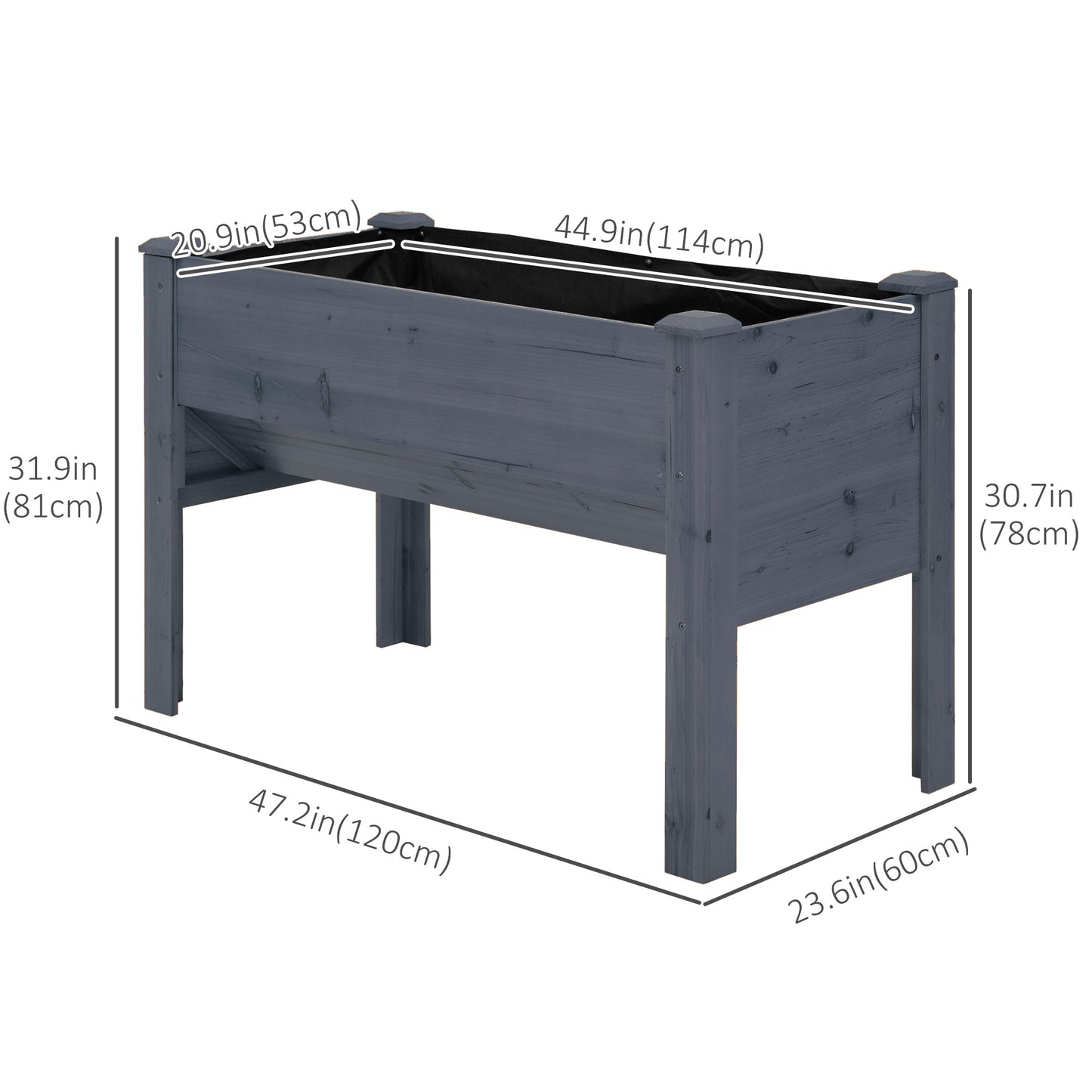 Outsunny Wooden Raised Garden Plant Stand Outdoor Tall Flower Bed Box with Hooks, 48" x 24" x 32", Nature Wood