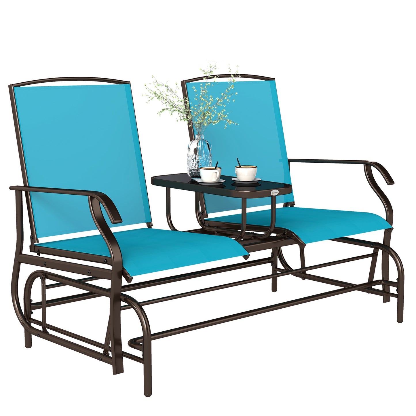 Outsunny Patio Glider Rocking Chair 2 Person Outdoor Loveseat Rocker Garden Furniture Bench, Grey