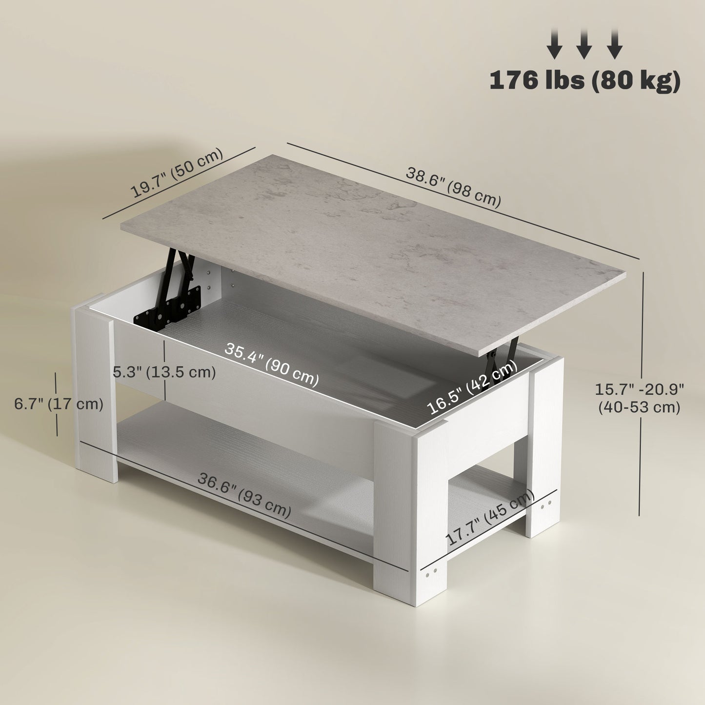HOMCOM Lift Top Coffee Table with Hidden Storage Compartment and Open Shelf, Center Table for Living Room, Grey
