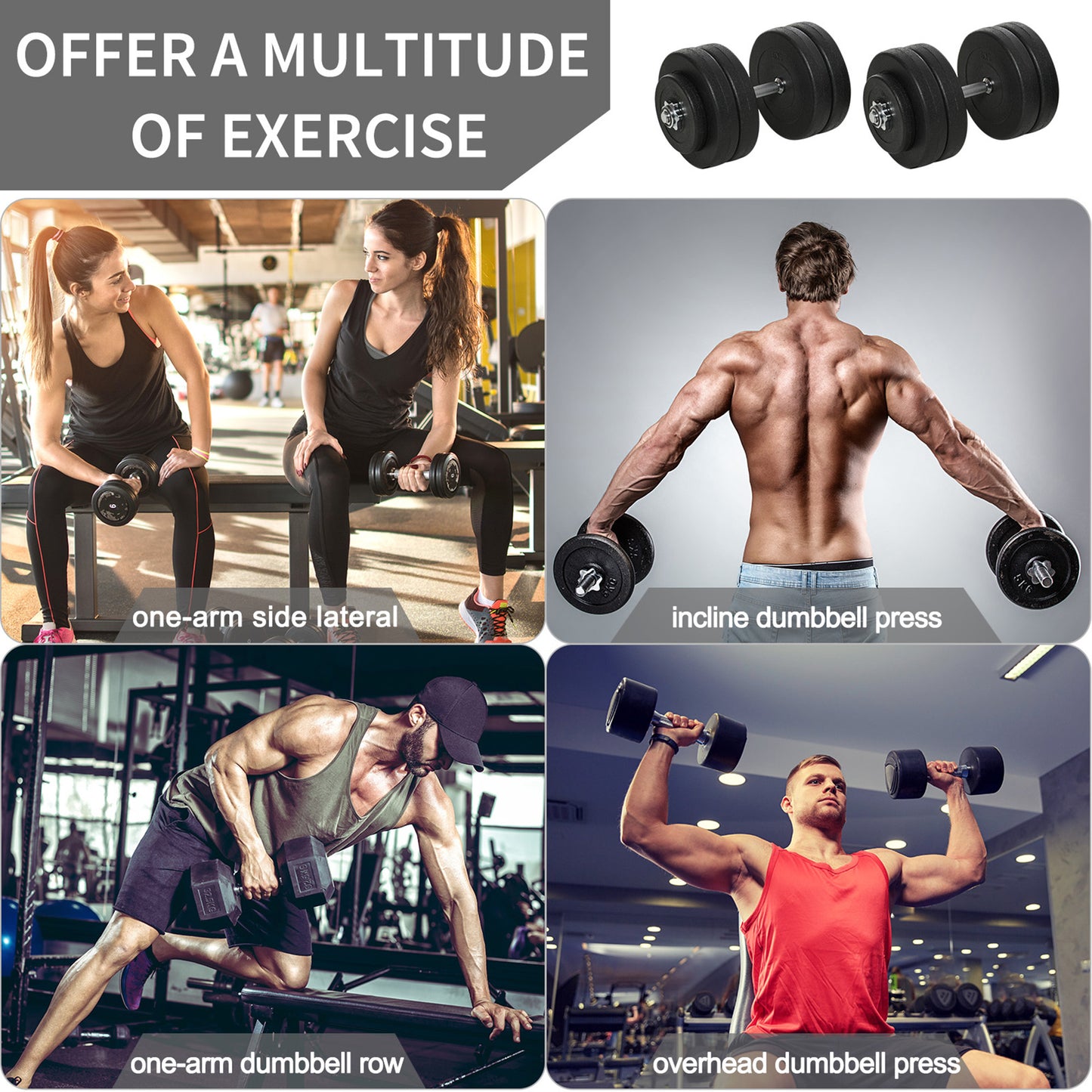 Soozier Adjustable 2 x 55lbs Weight Dumbbell Set for Weight Fitness Training Exercise Fitness Home Gym Equipment, Black (Pair)