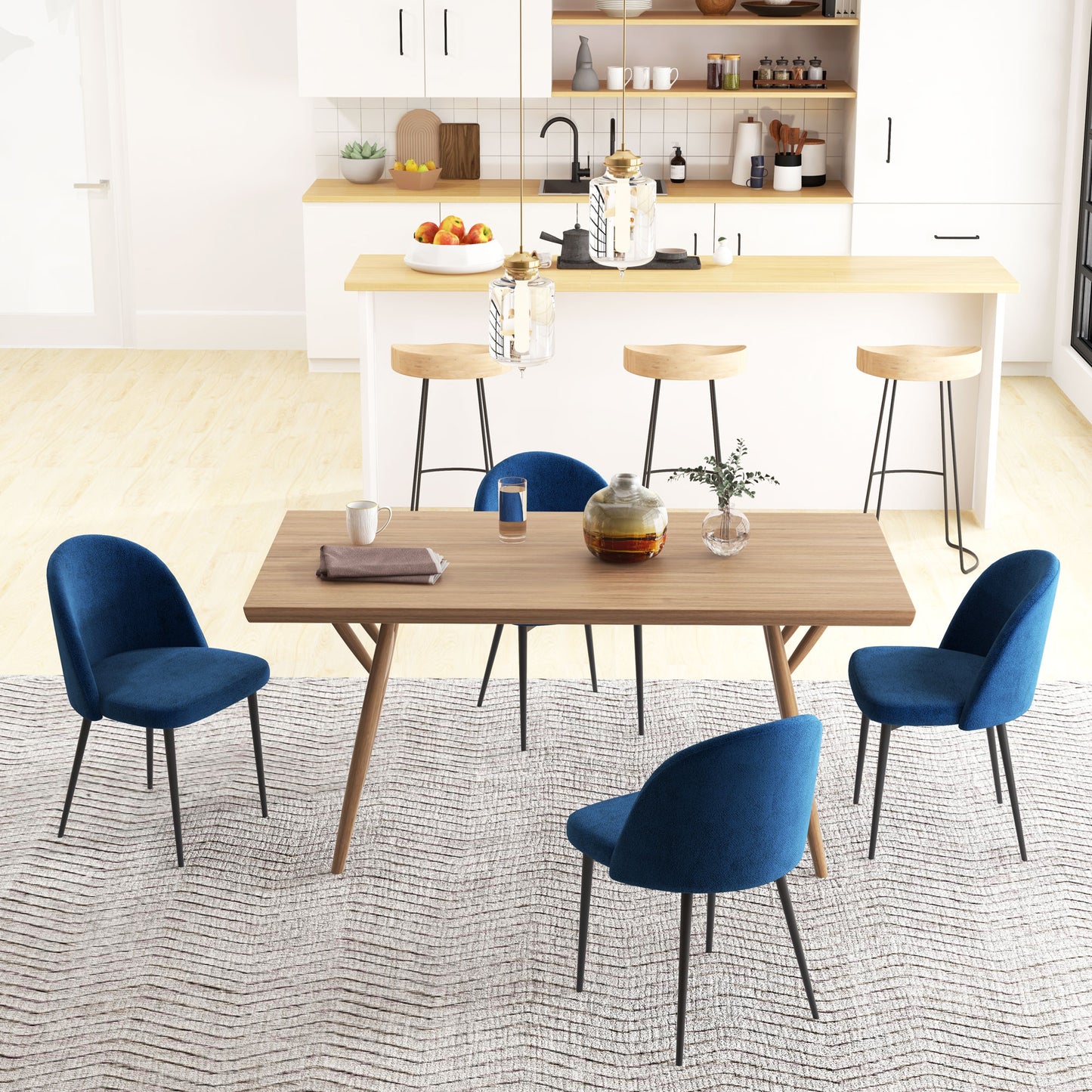 HOMCOM Modern Dining Chairs, Mid-Back Velvet-touch Upholstery Side Chair, Table Chair for Living Room, Dining Room, Dark Blue, Set of 4