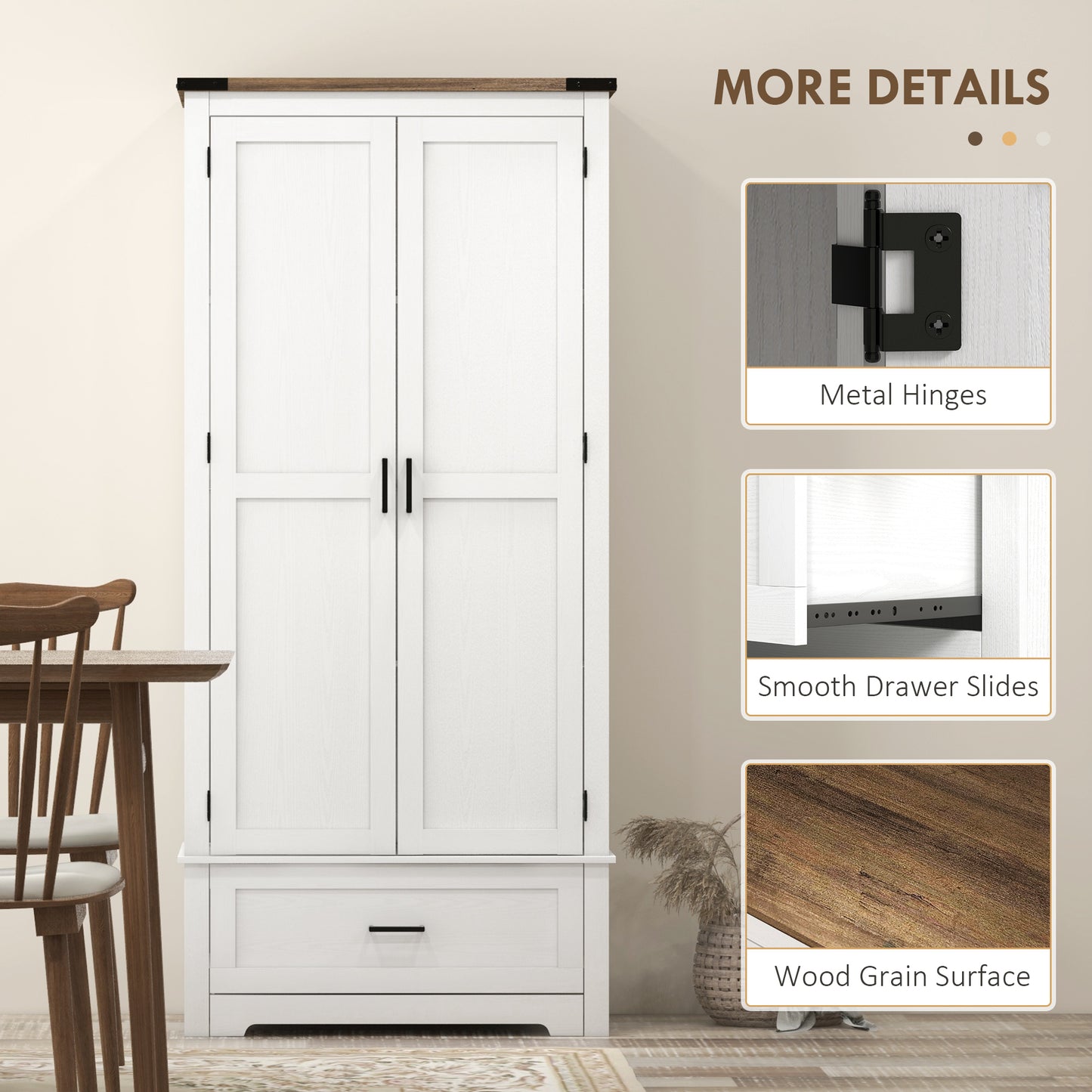 HOMCOM 69" Tall Farmhouse Kitchen Pantry Cabinet with 2 Doors, Drawer and Adjustable Shelves, Black Wood Grain