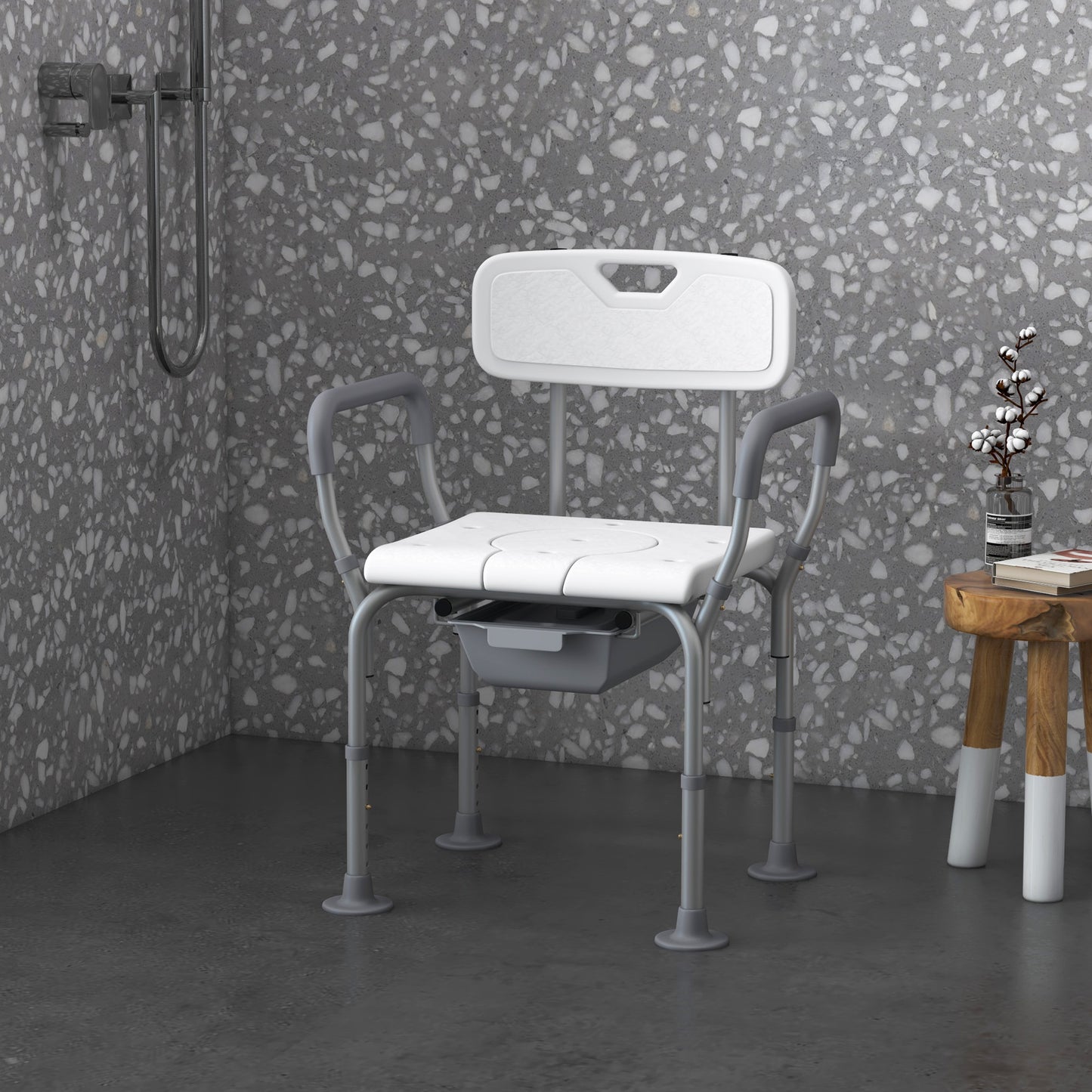 HOMCOM Bath Chair with Back, Adjustable Height Non-slip Shower Stool Bench Tool-Free Assembly Bathroom Aids, White