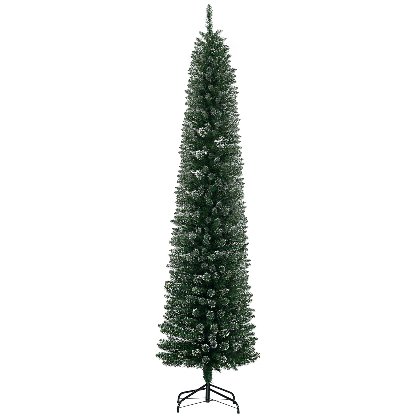 HOMCOM 6FT Artificial Snow Dipped Christmas Tree Xmas Pencil Tree Holiday Home Indoor Decoration with Foldable Black Stand, Green