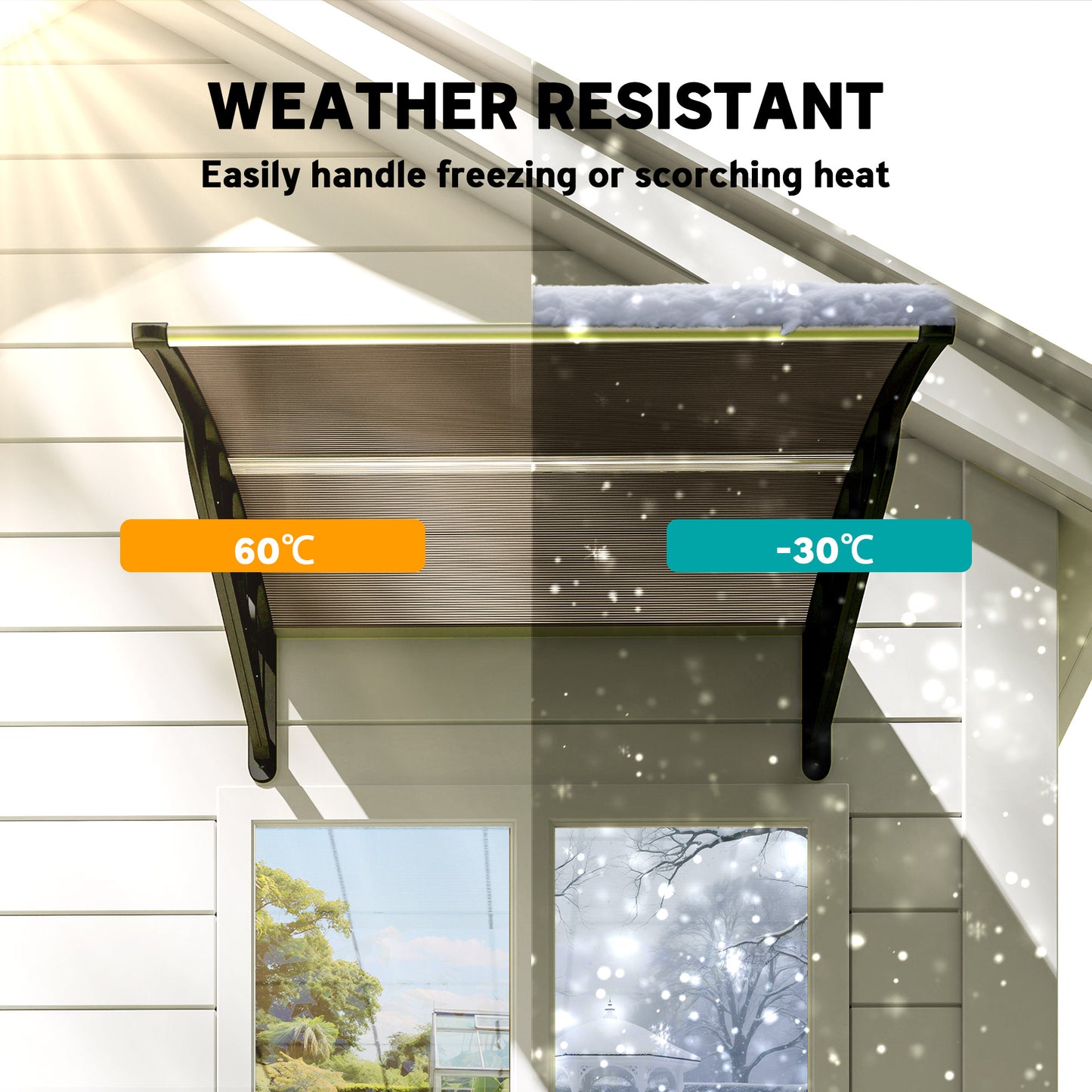 Outsunny Window Awning Door Canopy, Polycarbonate Front Door Outdoor Patio Cover, Sun Shelter, Hollow Sheet for UV, Rain, Snow and Sunlight Protection, Brown, 40" x 80"