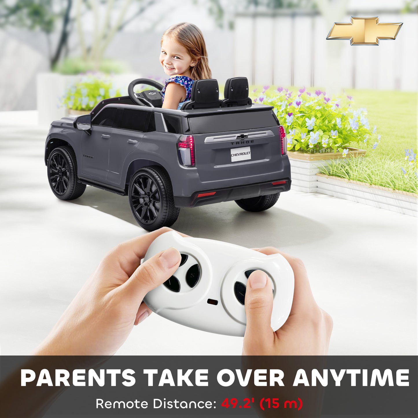 Aosom Licensed Chevrolet Tahoe Kids Ride on Car, 12V 7AH Toddler Electric Car with Parent Remote Control, 3 Speeds, Spring Suspension, LED Light, Horn, Music, Black