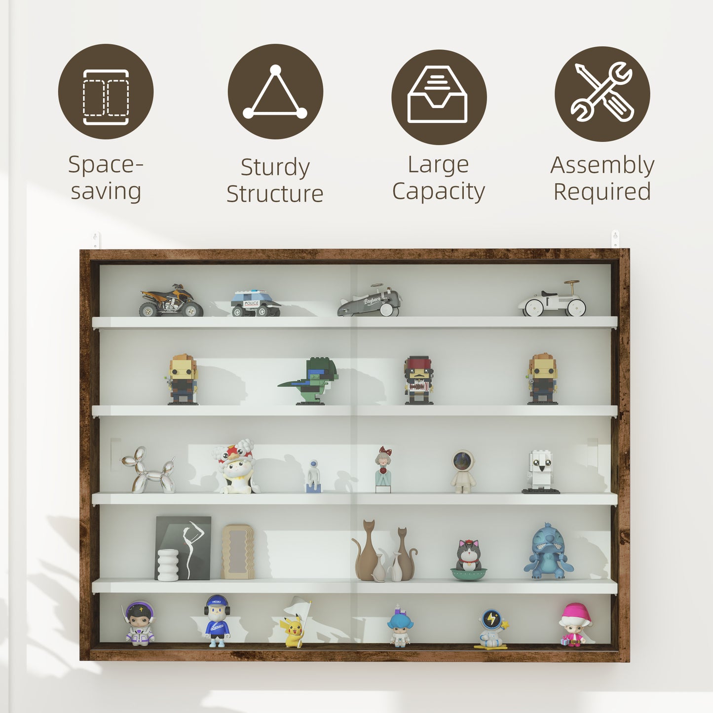 HOMCOM 5-Tier Display Cabinet, Shot Glass Display Case, Glass Curio Cabinet with 2 Glass Doors and 4 Adjustable Shelves, White