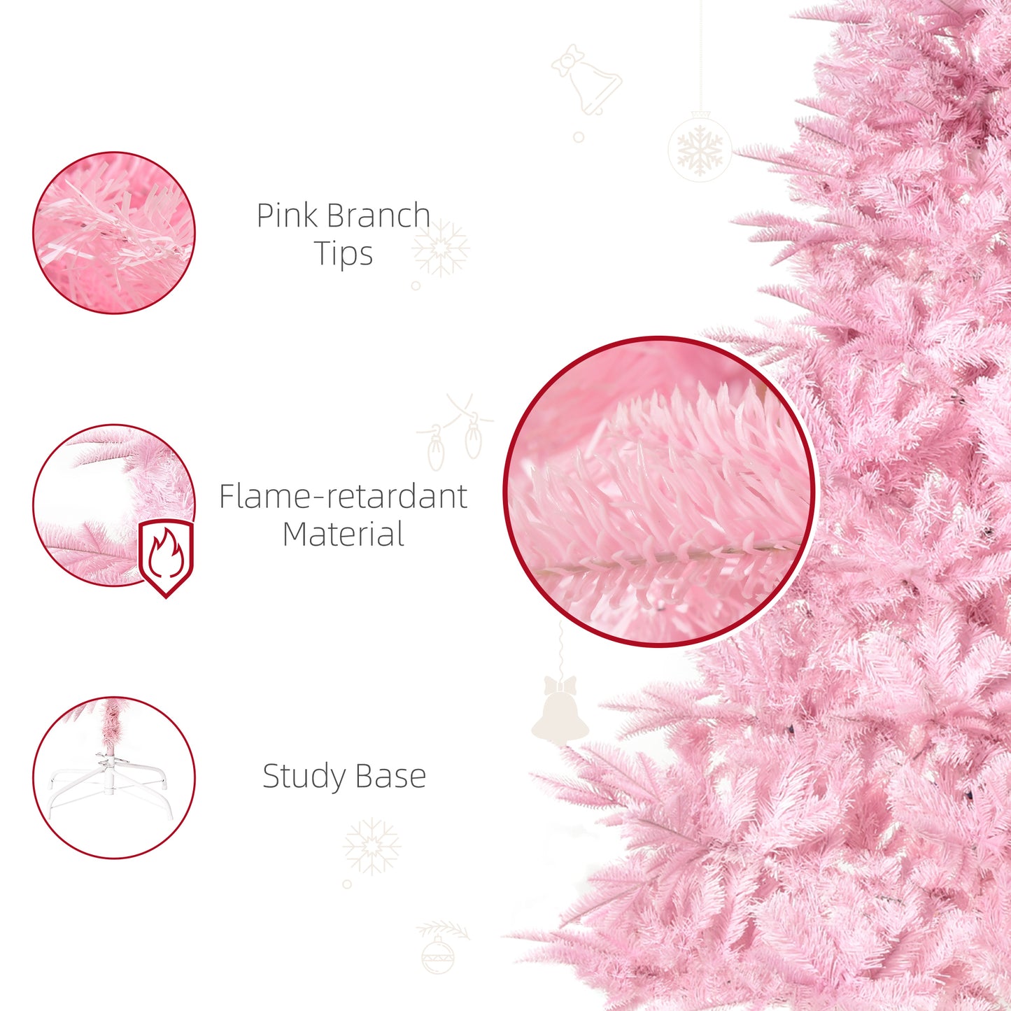 HOMCOM 5FT Artificial Christmas Tree Holiday Xmas Tree Decoration with Automatic Open for Home Party, Pink