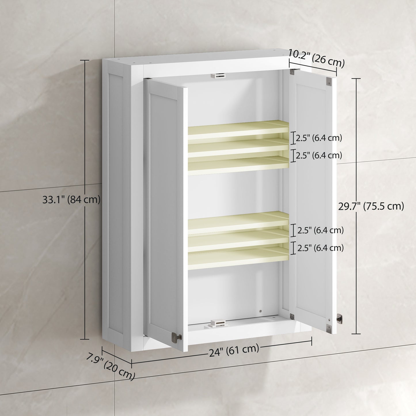 HOMCOM Bathroom Cabinet Wall Mounted, Modern Bathroom Wall Cabinet with 2 Doors and 2 Adjustable Shelves, White