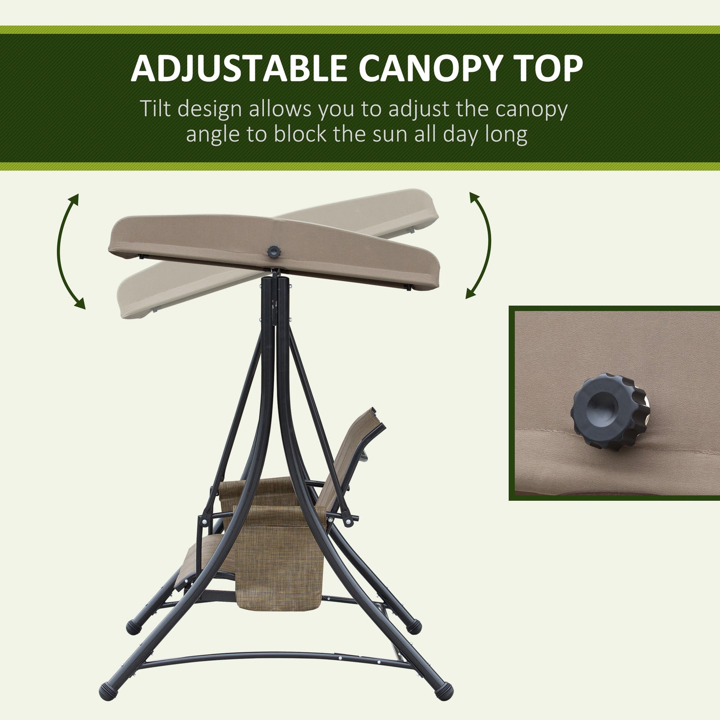 Outsunny 3 Person Porch Swing Outdoor Swing Chair with High Back Design, Side Pouches and Adjustable Canopy, Dark Grey